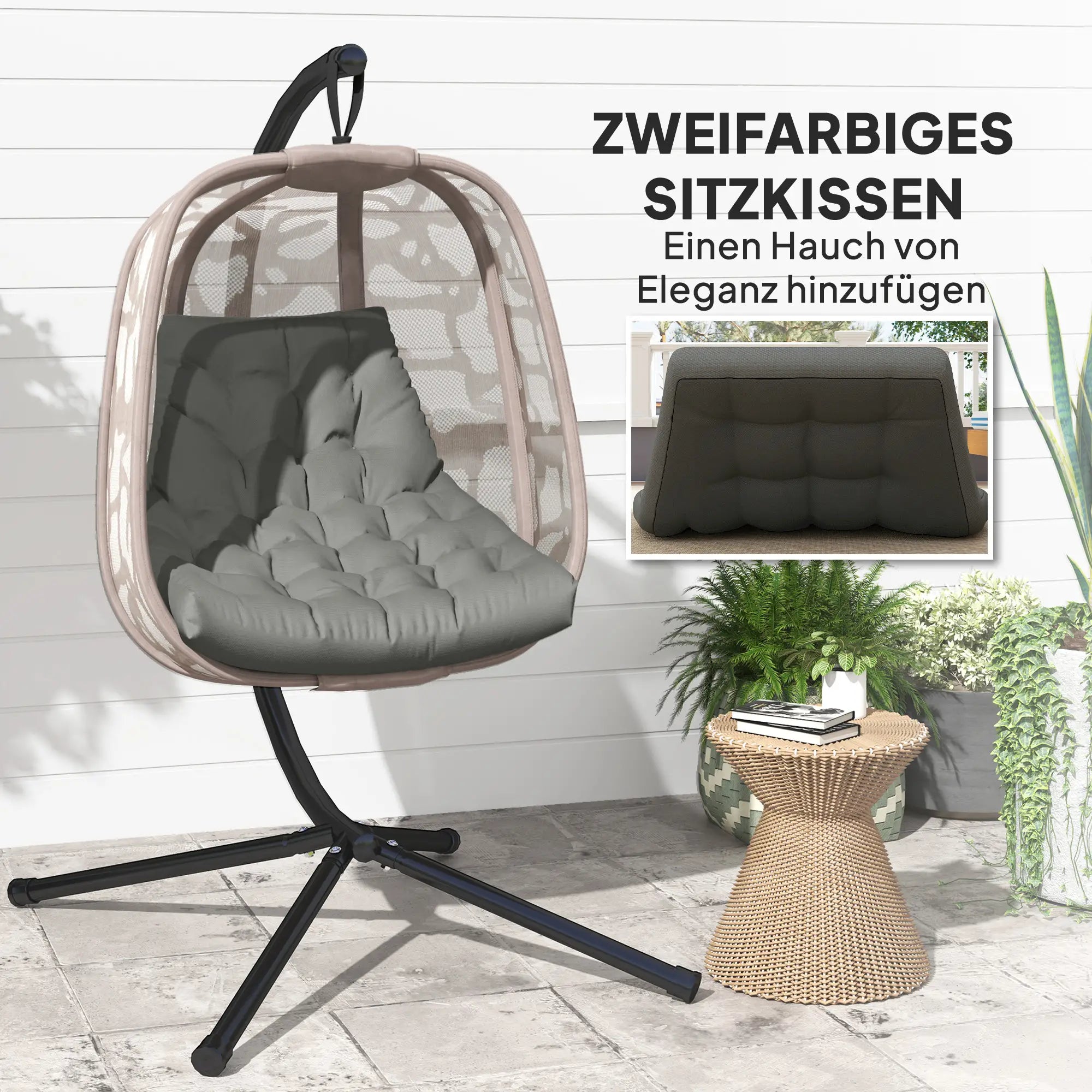 Outsunny Sitzkissen, Außensitzkissen für Hängekorb und Schaukelstühle, Outdoor-Polsterkissen, Grau