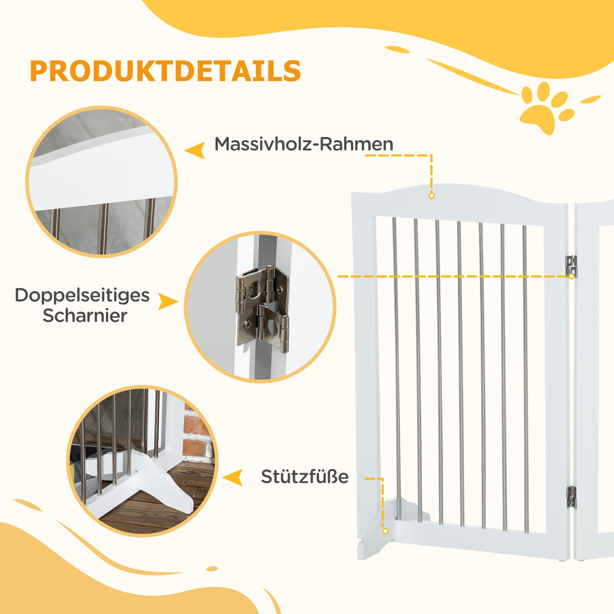 PawHut Hunde-Absperrgitter, klappbar, anpassbare Form, für Hunde bis 20 kg, 154 x 80 x 30 cm, Weiß