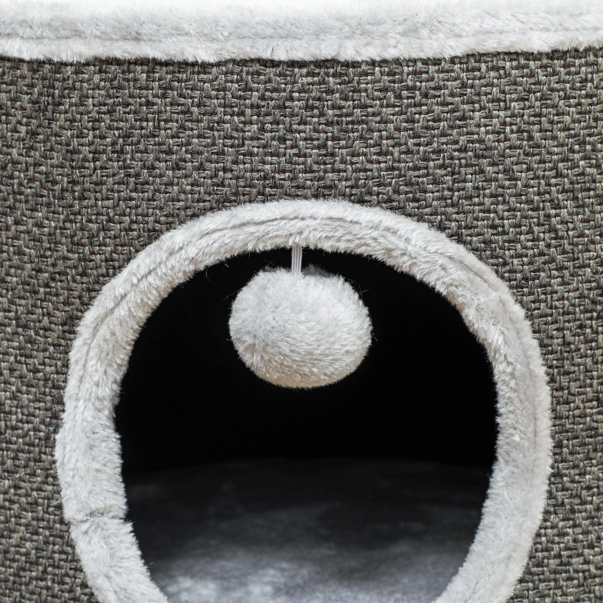 PawHut Katzenhöhle, 2 Etagen, Katzenhaus, Plüsch, Kissen, Sisal-Kratzbrett, Φ40 x 30H cm, Dunkelgrau