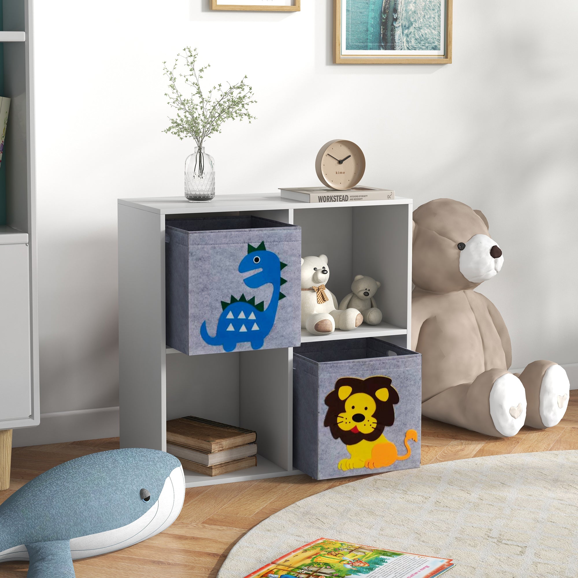 ZONEKIZ Aufbewahrungsregal für Kinder, Würfel, Schubladen, MDF, Kippschutz, Weiß