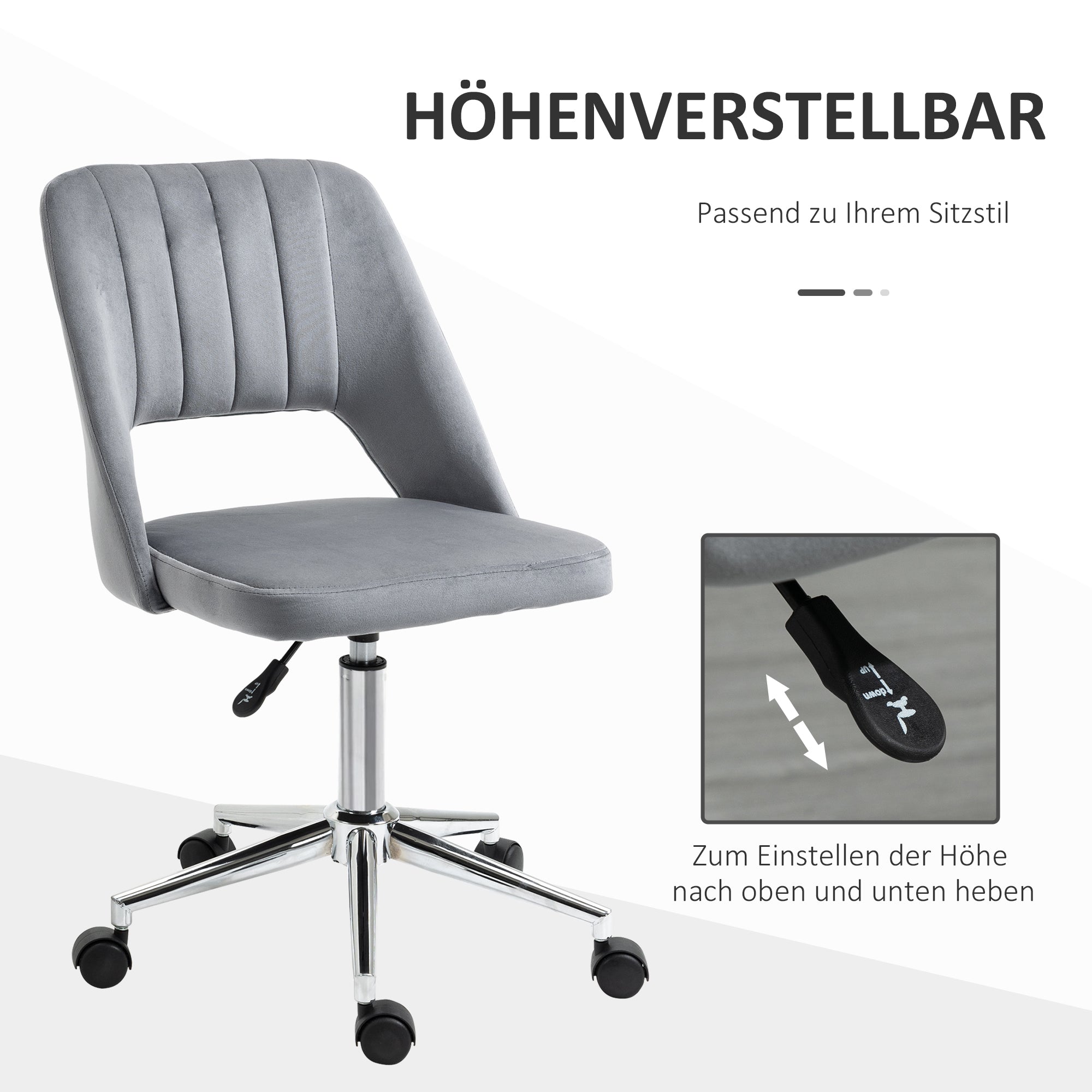 Vinsetto Höhenverstellbarer Schreibtischstuhl mit Rollen, 360° drehbar, Jakobsmuschel-Form, Schaumstoff, 49 x 60 x 79-91 cm, Dunkelgrau