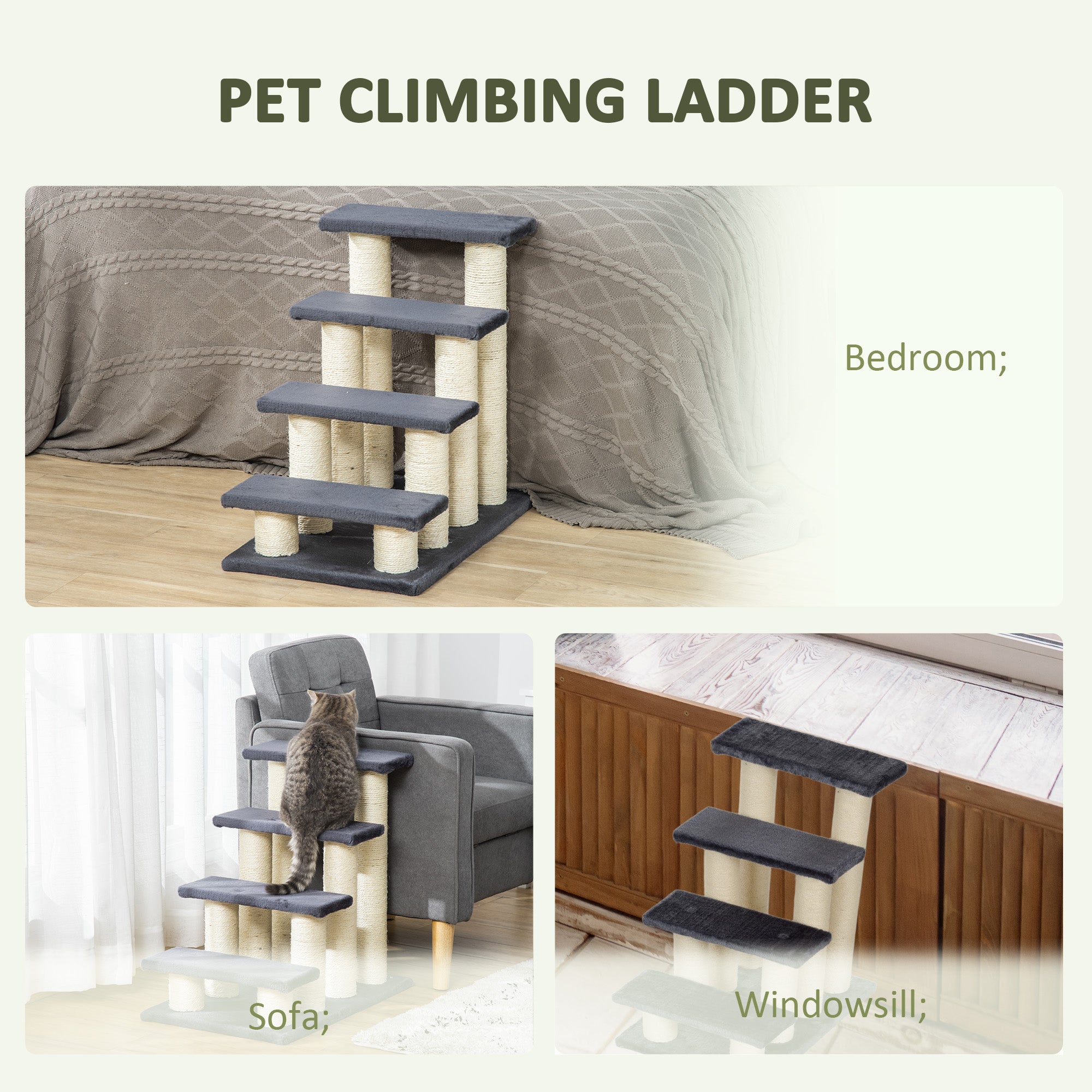 PawHut Hundetreppe 4 Stufen 59 cm Hoch Haustiertreppe für Katze und Hunde Hunderampe Katzentreppe Einstiegshilfe für Bett, Sofa, Couch Grau