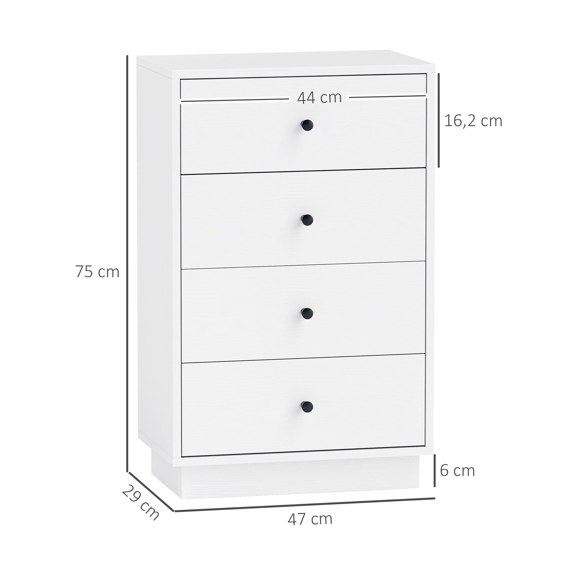 HOMCOM Kommode Sideboard mit 7 Schubladen Schrank aus Holzwerkstoff im Modern Stil 47 x 29 x 75 cm Weiß