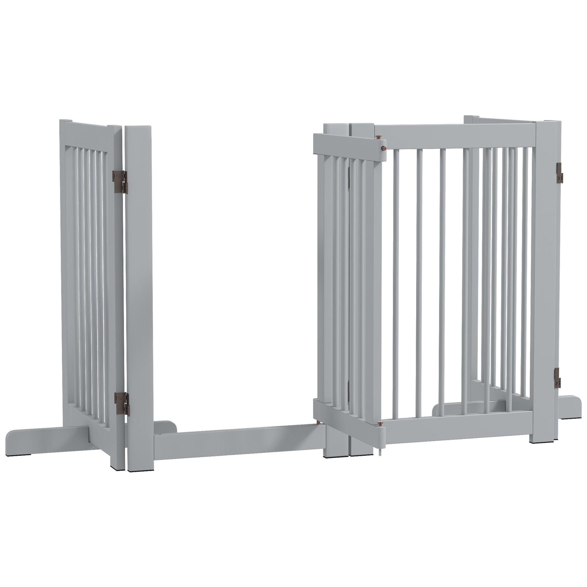 PawHut Freistehendes Hundegitter, 4 Paneele, flexibel, Kiefernholz, 204L x 36B x 75H cm, Hellgrau