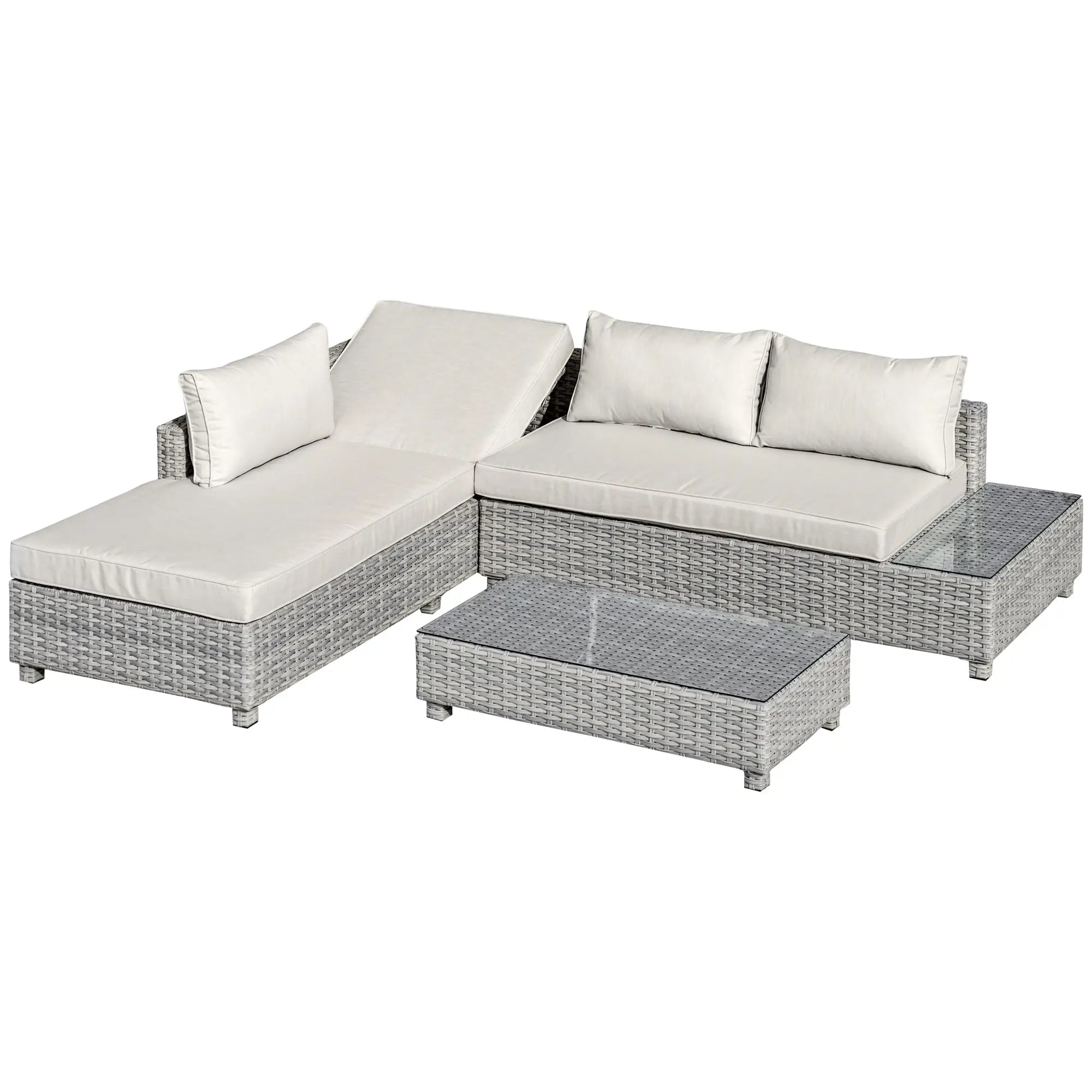 Outsunny Polyrattan Gartenmöbelset 3-tlg. verstellbar Aluminium