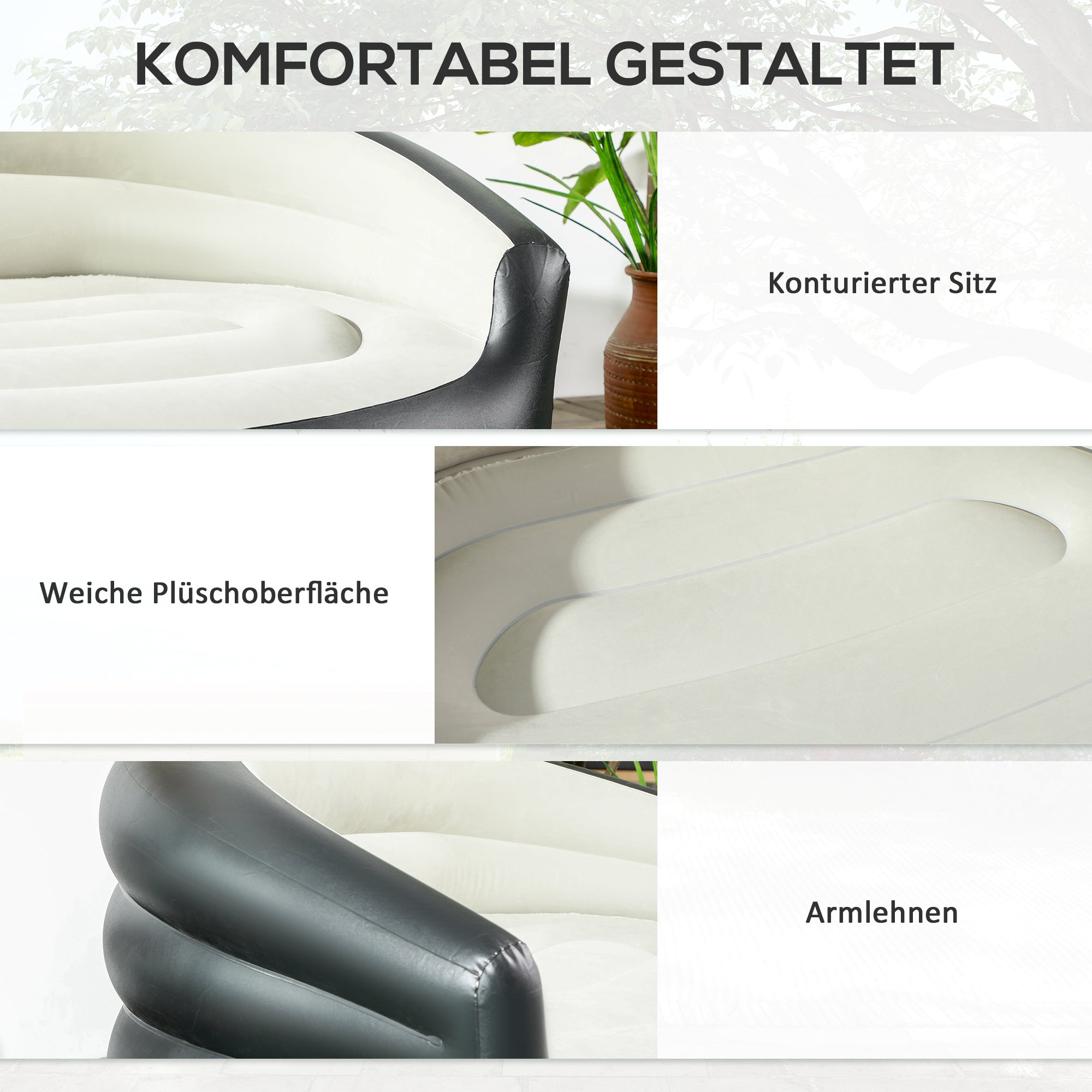 Outsunny Aufblasbares Sofa Luftsessel, 138 x 87 x 71 cm, Grau + Schwarz