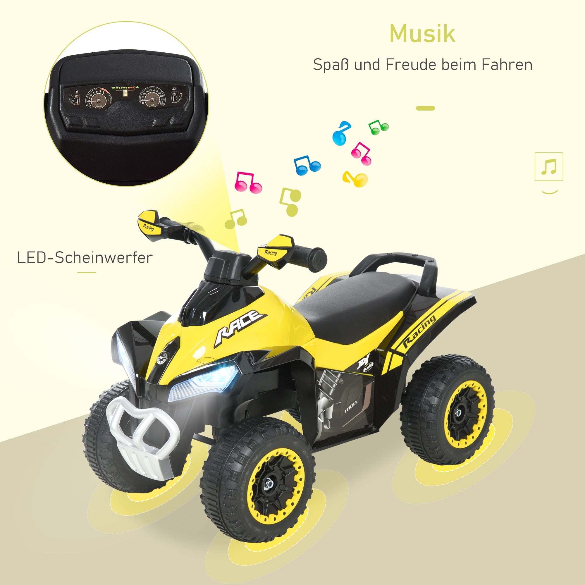 HOMCOM Kinder Rutschauto Tretauto mit Füßen rutschen Kinderauto Kinderfahrzeug für 18-36 Monate Licht Musik Kunststoff Stahl Gelb 67,5 x 38 x 44 cm
