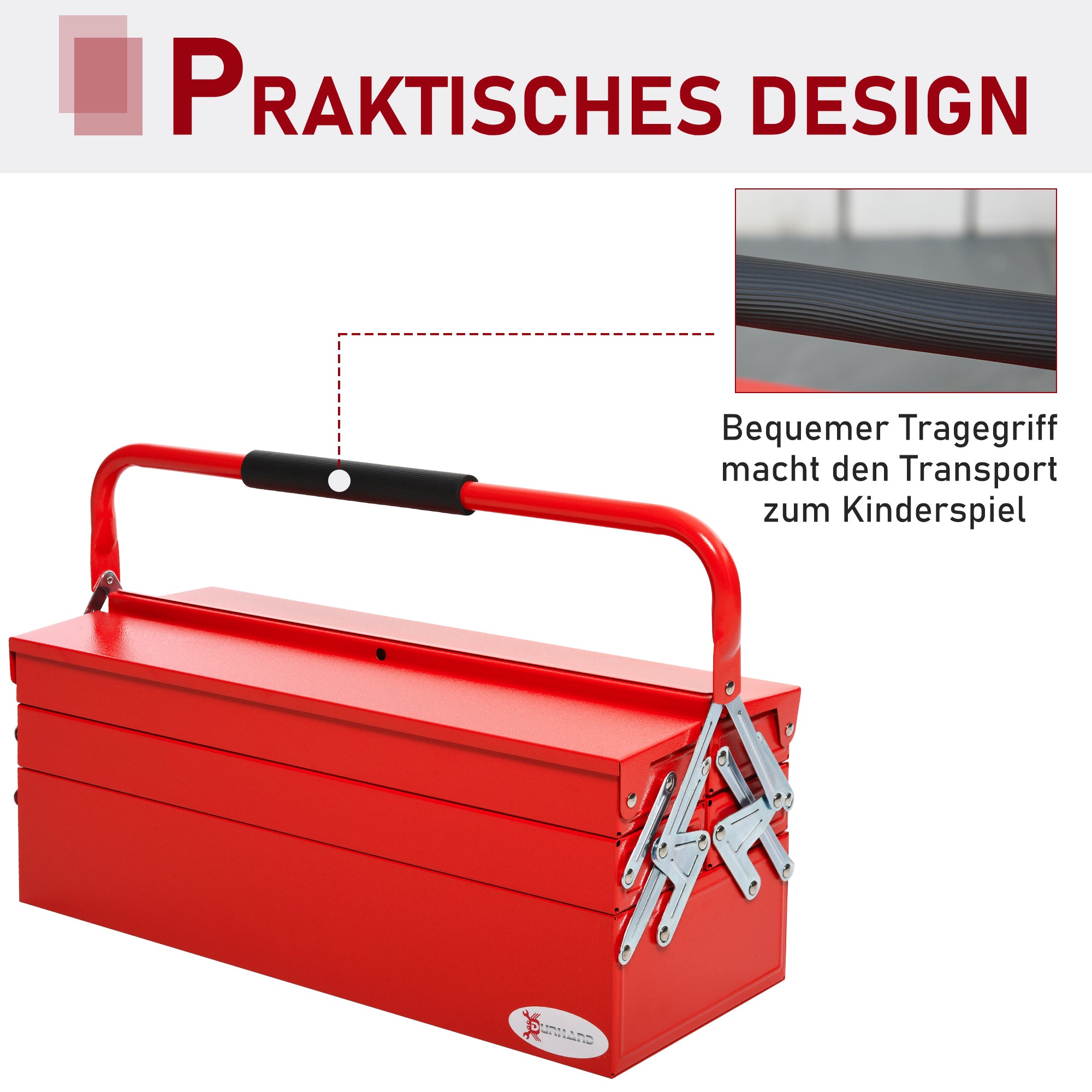 DURHAND Werkzeugkoffer Werkzeugkiste 5 Fächer aufklappbar Stahl (SPCC) Rot 56 x 20 x 41 cm