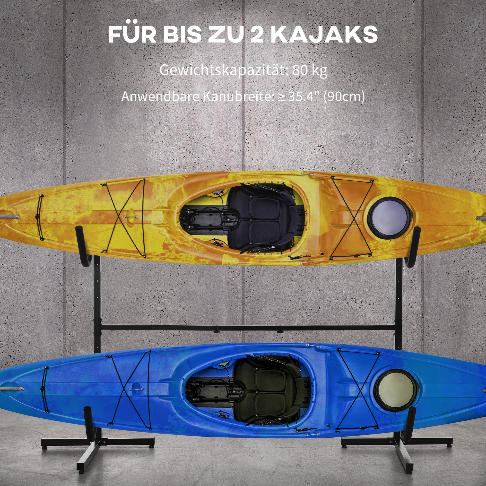 SPORTNOW Halterung für 2 Kajaks, Surfboards, Stand-Up-Paddles, Metallrahmen, breitenverstellbar 144-180 cm