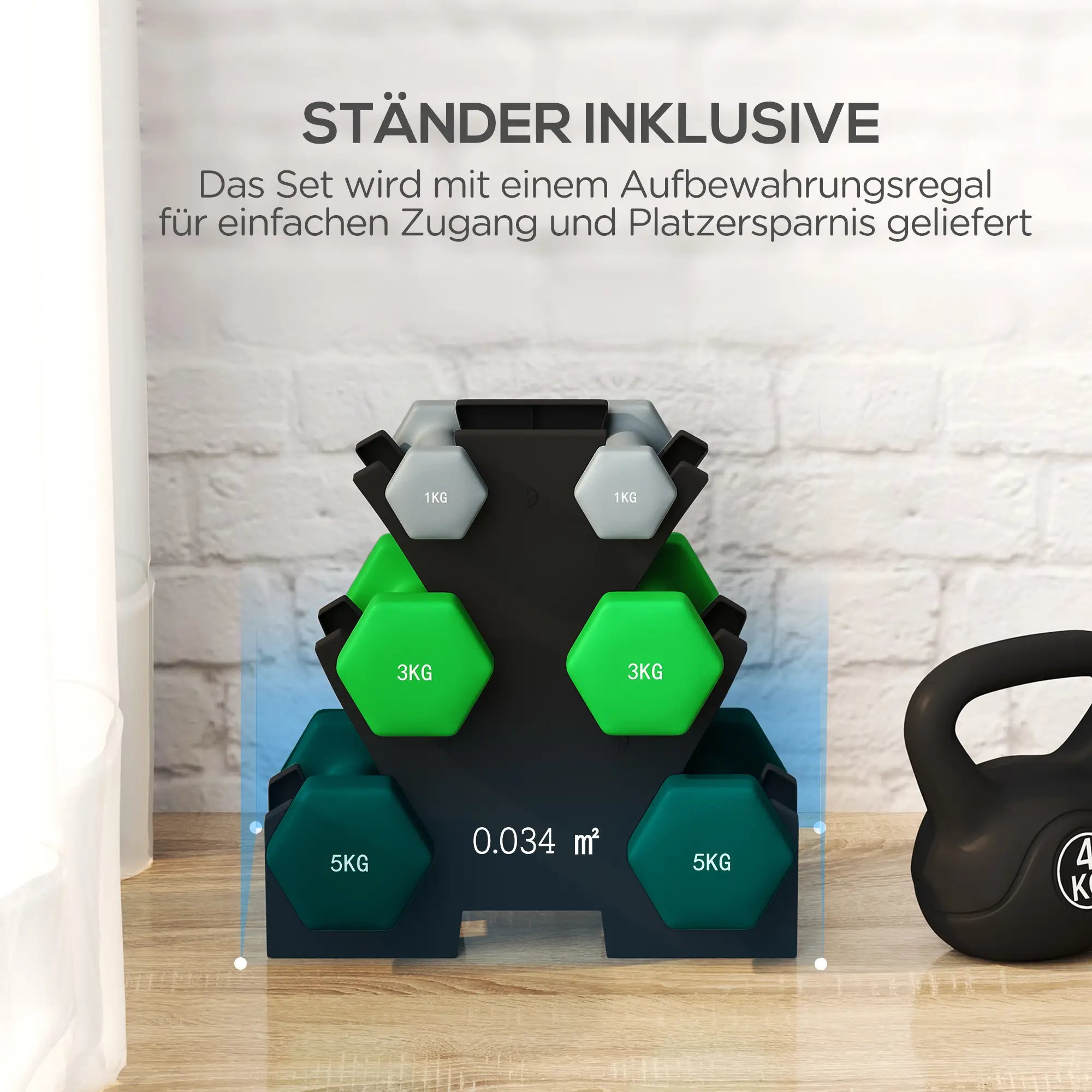 SPORTNOW Hantelset 6-teilig mit Hantelständer – 1?kg bis 5?kg