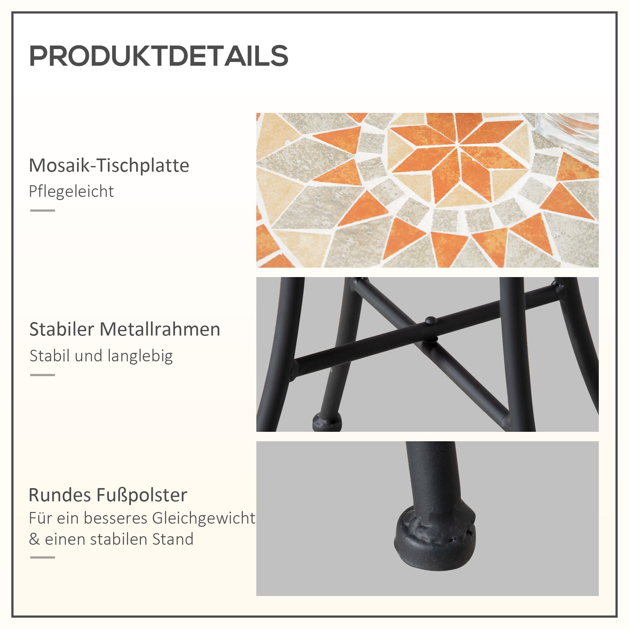 Outsunny Beistelltisch Gartentisch Ø35,5cm Rund wetterfest im Mesh-Stil Balkontisch mit Mosaik-Muster Metall Campingtisch Kaffeetisch für Wohnzimmer Büro Outdoor Indoor Gelb+Grau