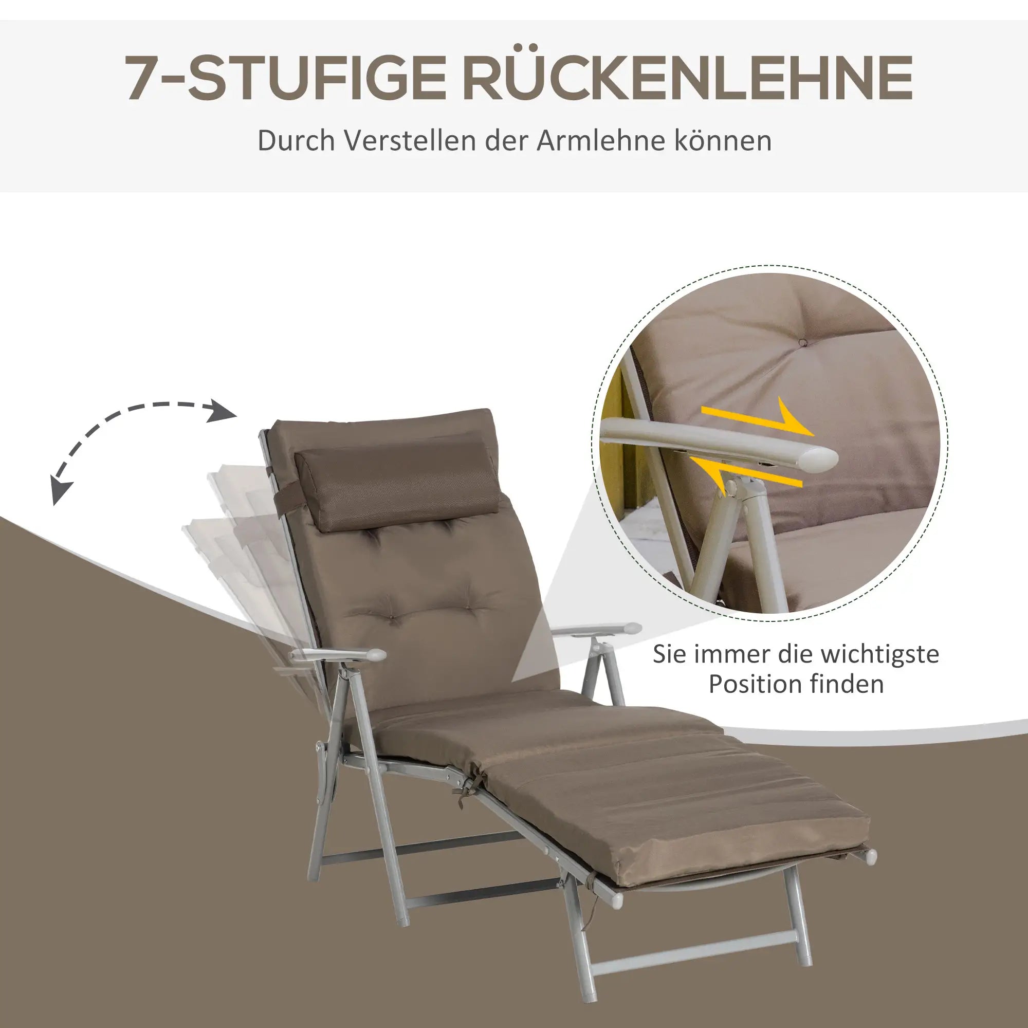 Outsunny Sonnenliege klappbar 7-fach verstellbar mit Kissen