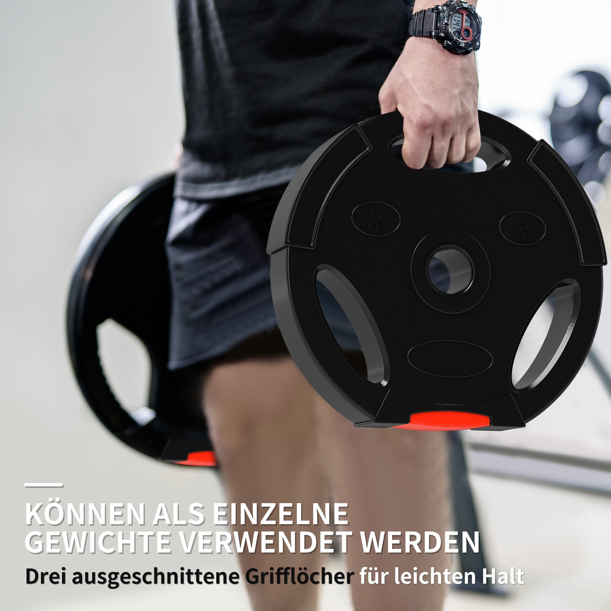 SPORTNOW 4er Gewichtsplatten-Set für Training, Fitnessstudio, Heimtraining, Stärke-Training, 2 x 5 kg und 2 x 2,5 kg, Schwarz
