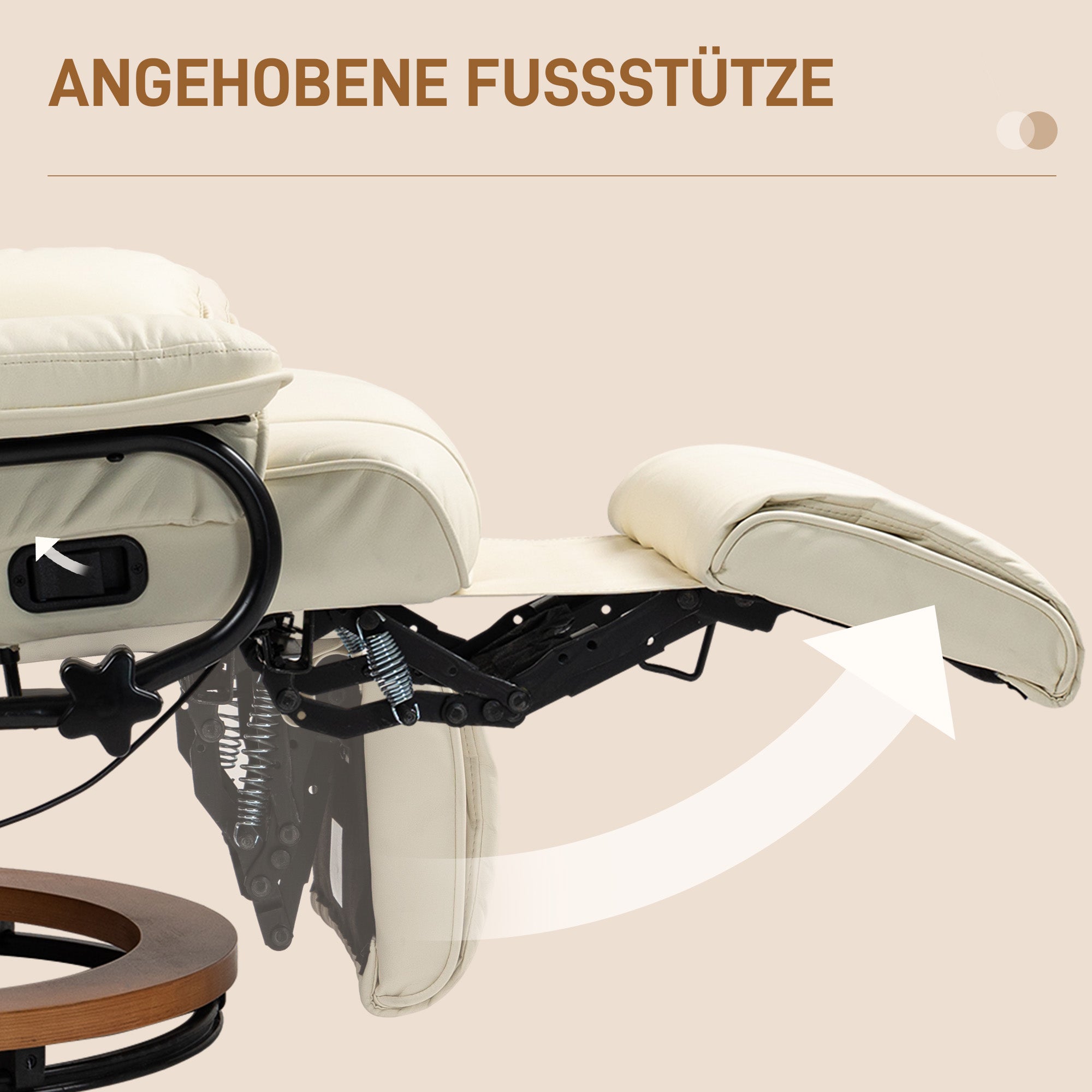 HOMCOM Relaxsessel mit Liegefunktion, drehbar, bis 150 kg, Kunstlederbezug, Stahlrahmen, Cremeweiß