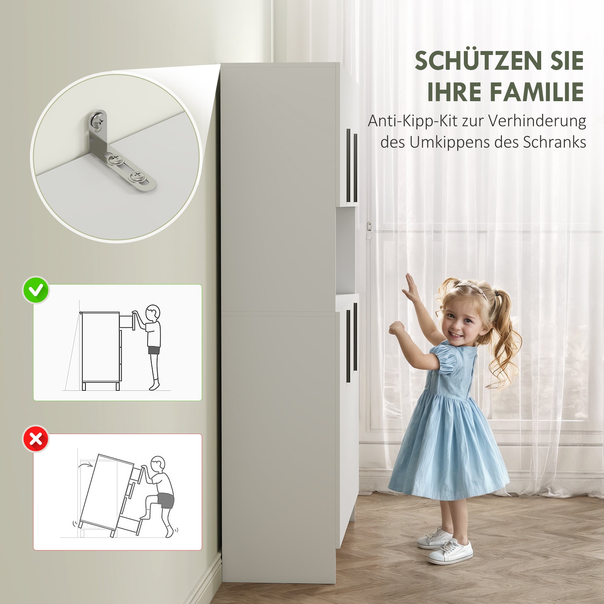 HOMCOM Küchenschrank, 4 Schränke, 6 Türen, 12 Scharniere, Arbeitsplatte, Spanplatte, Weiß