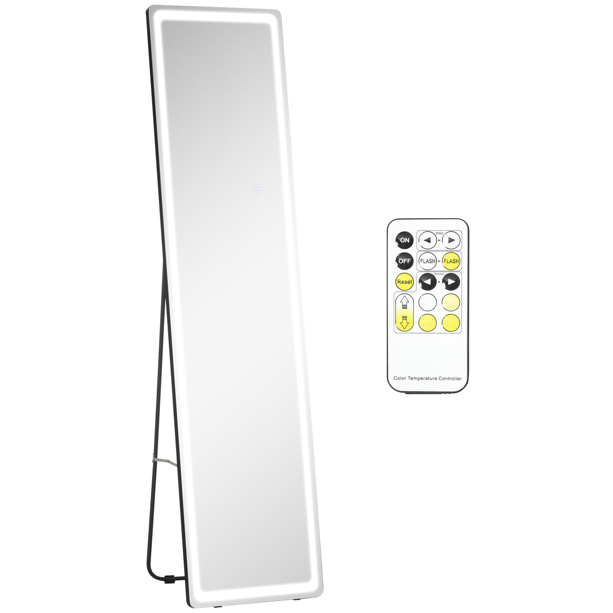 HOMCOM Standspiegel LED dimmbar 3 Lichtfarben freistehend/Wandmontage