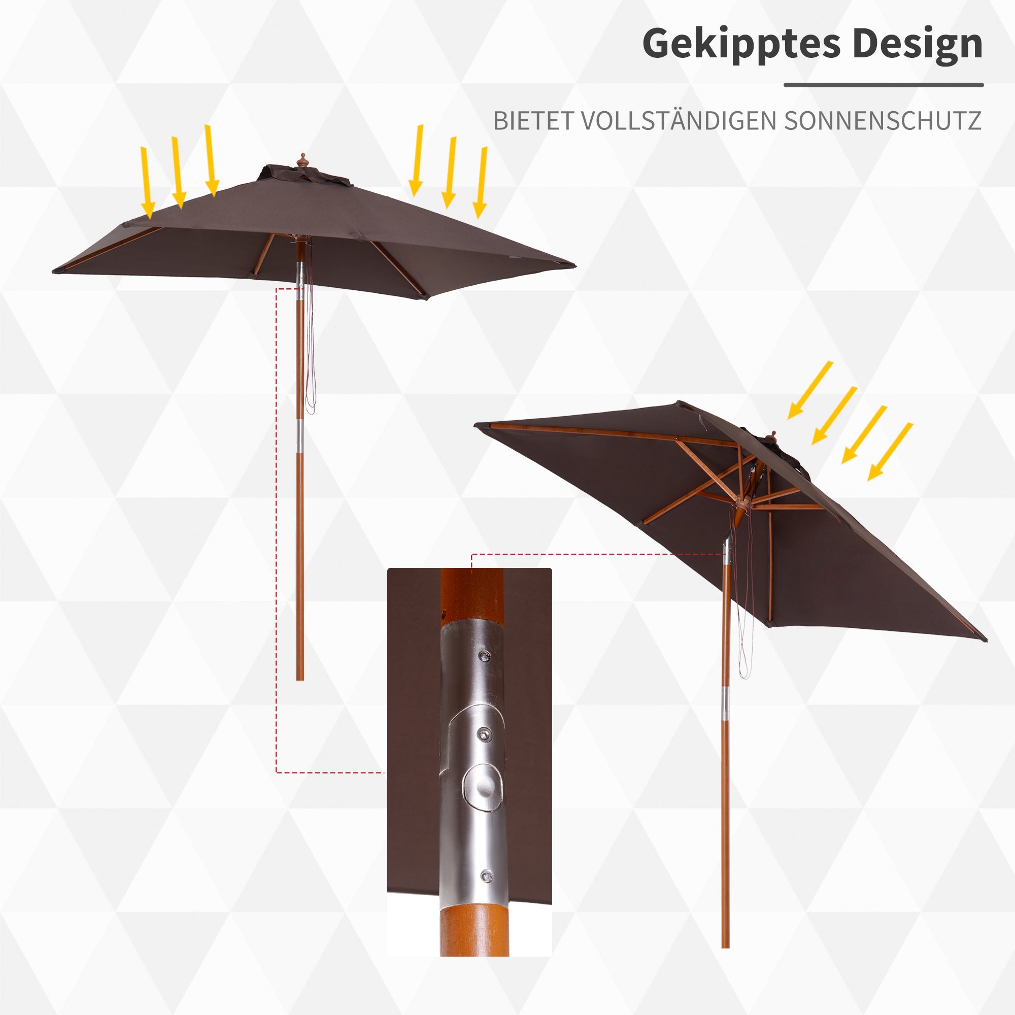 Outsunny Sonnenschirm 200 x 150 x 235 cm Knickbarer Gartenschirm 3-stufig einstellbar rechteckig Strandschirm wasserabweisend und UV-beständig für Strand Balkon Terrasse Garten Kaffee