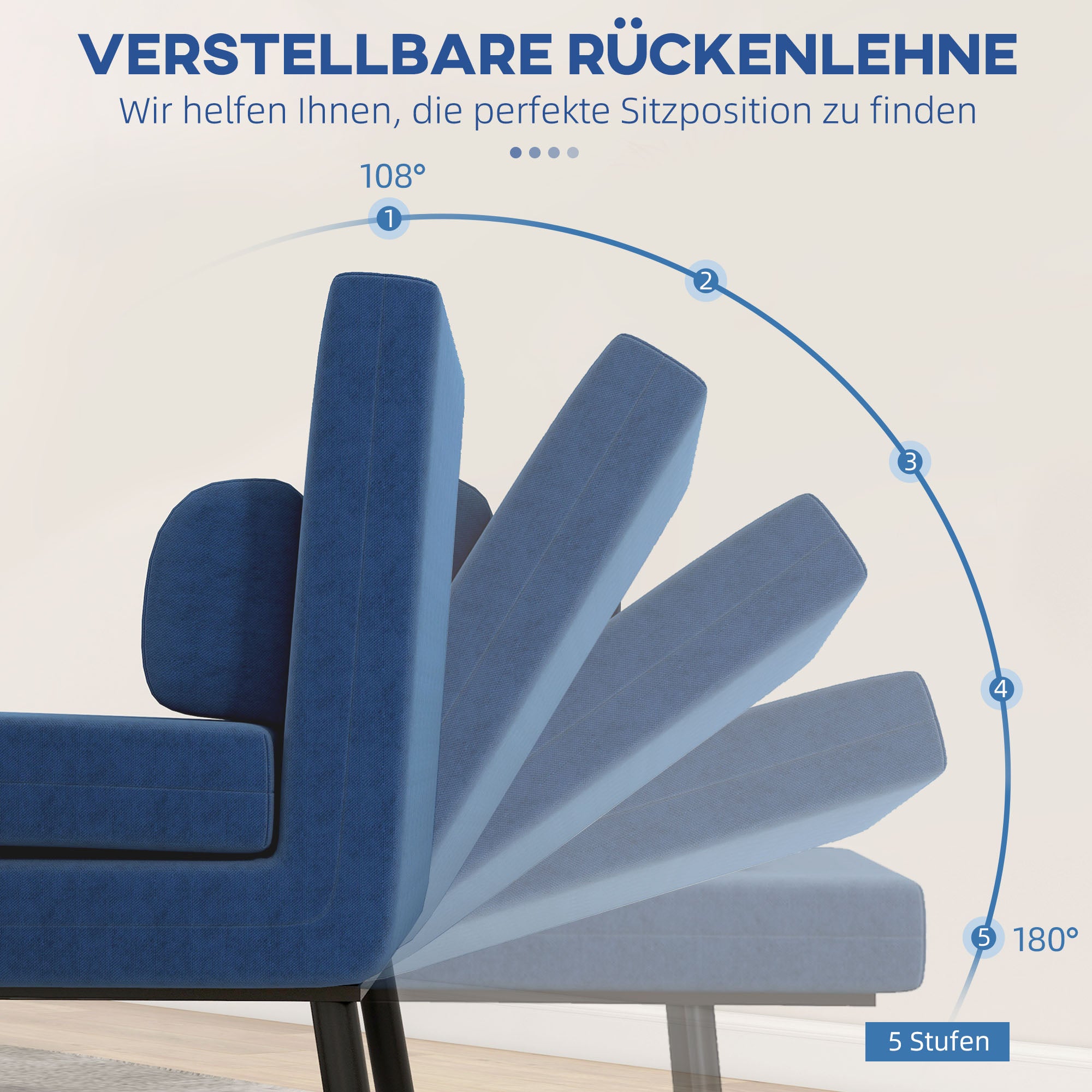 HOMCOM Klappsessel mit Bettfunktion, klappbarer Relaxsessel in Leinenoptik, Verstellbare Rückenlehne, 75x70x75 cm, Dunkelblau