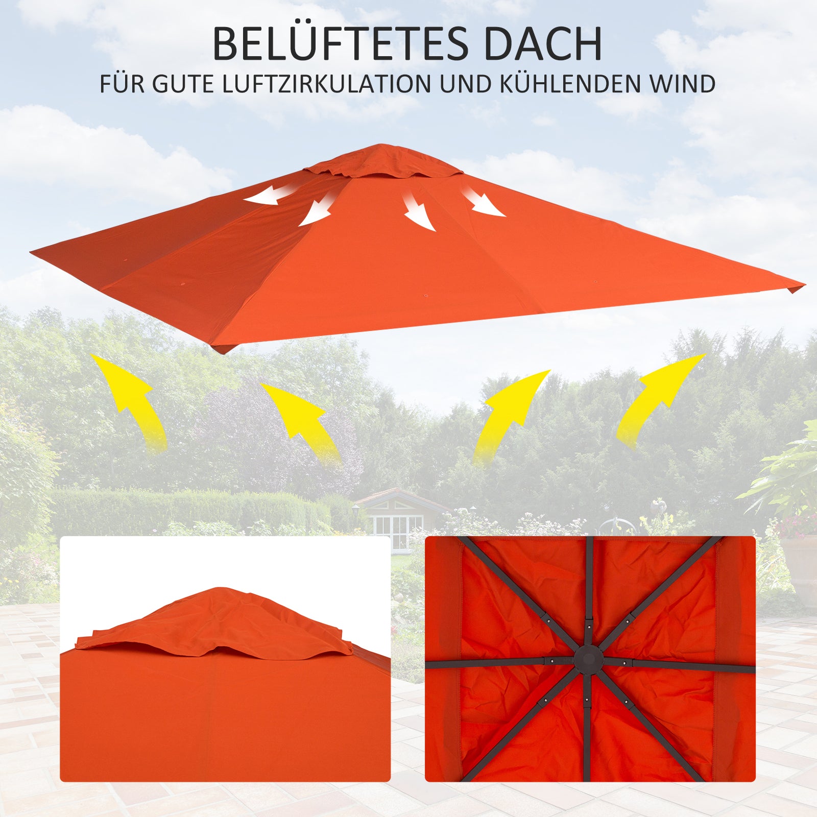 Outsunny Ersatzdach für Gartenpavillon, Polyester, 2,98 x 2,95 m, Orange
