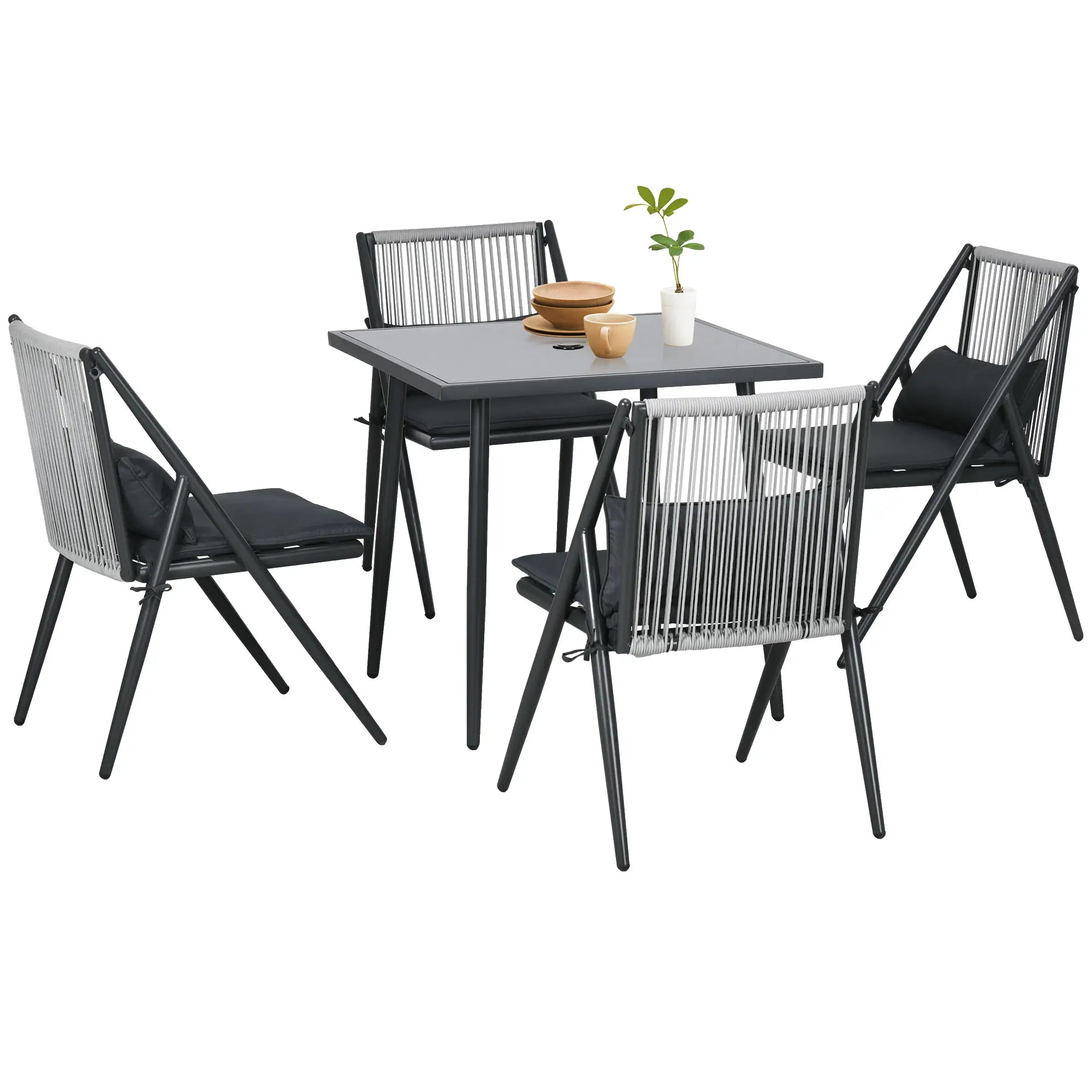 Outsunny 5-teiliges Gartenmöbel-Set Gartensitzgrupp Sitzgruppe, wetterbeständig, 80 cm x 80 cm x 75 cm, Dunkelgrau