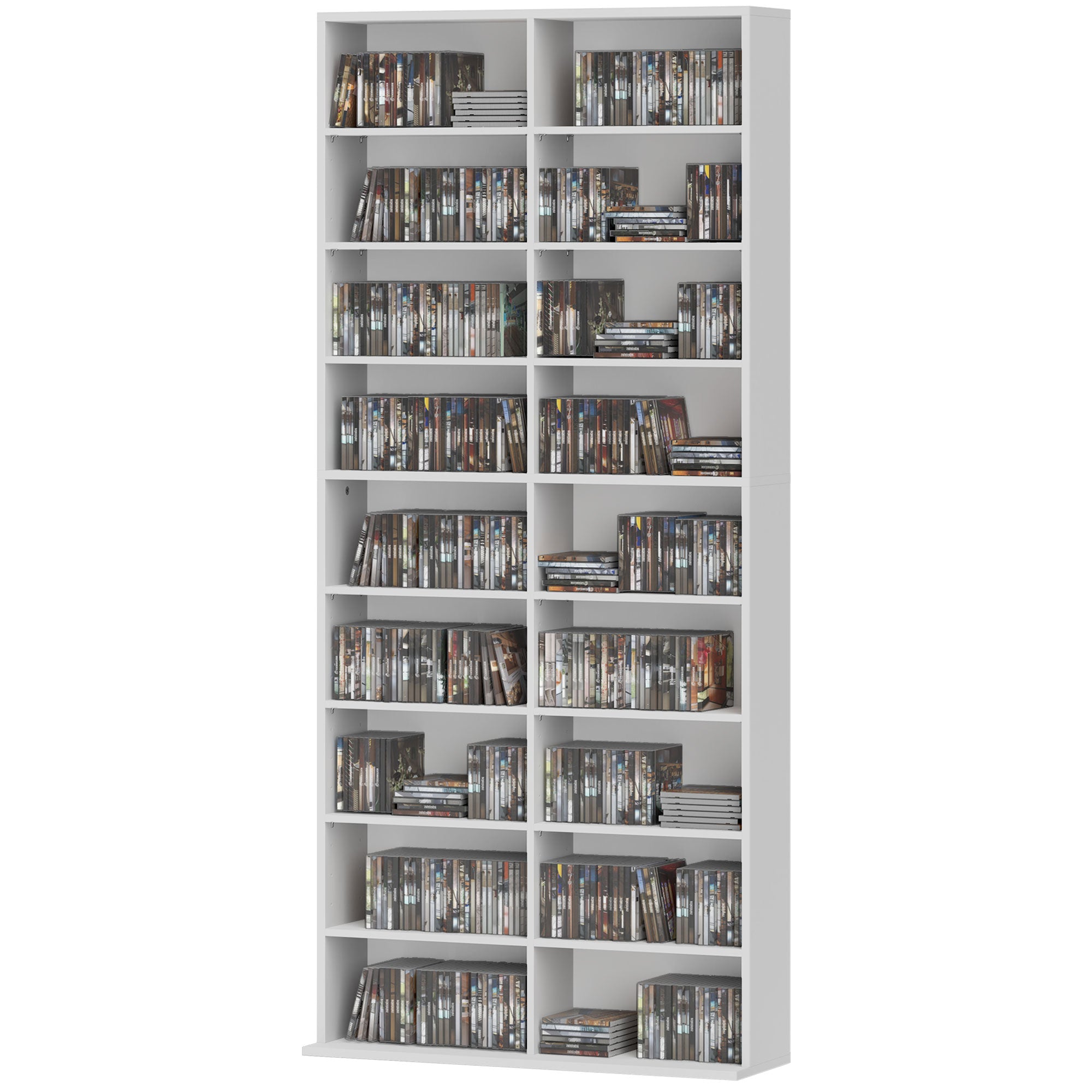 HOMCOM DVD-Regal, CD-Aufbewahrungsregal, 14 anpassbare Regale, 18 Fächer, 175 cm, Blu-ray-Regal, Spanplatte, Weiß