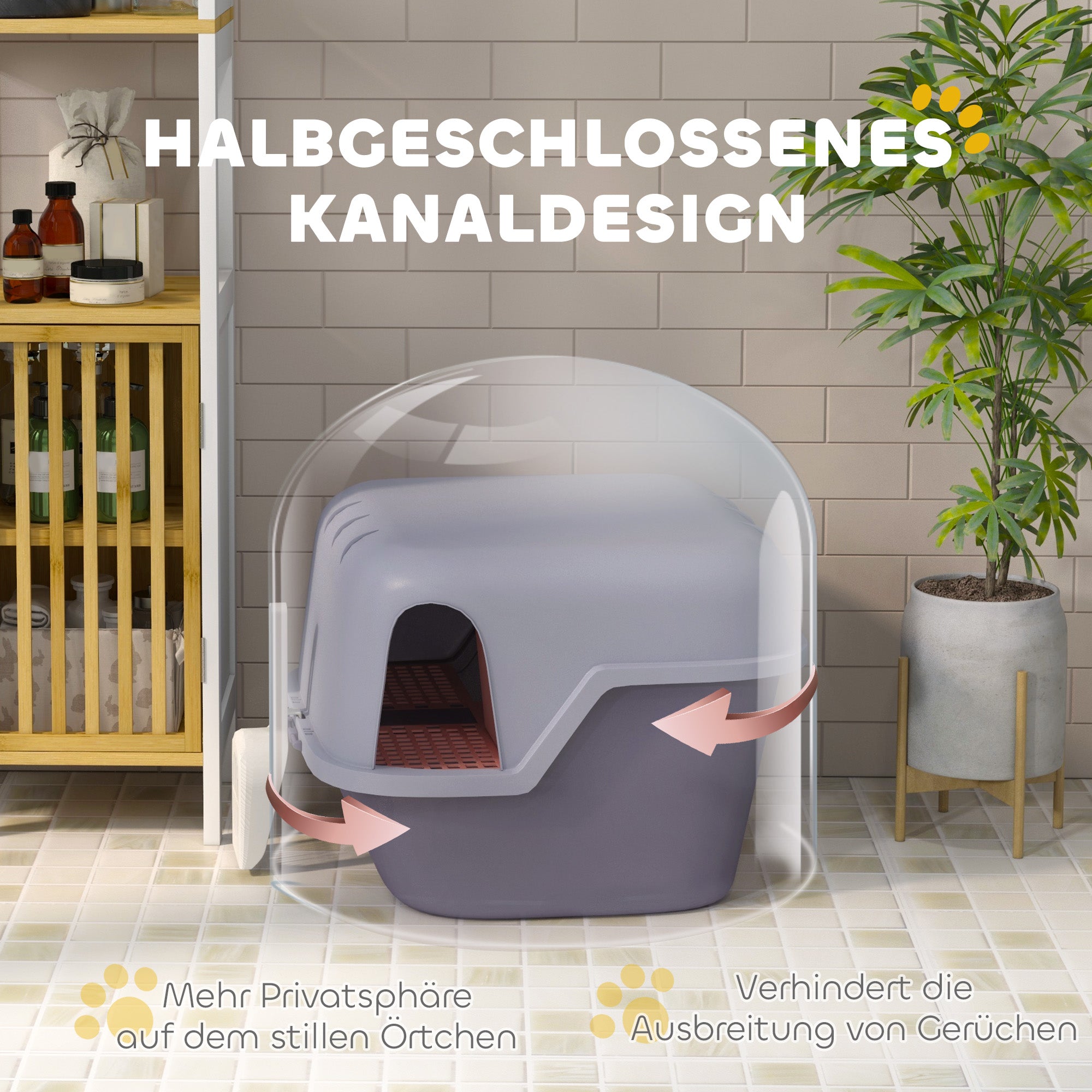 PawHut Katzentoilette, Katzenklo mit Deckel und Schaufel, leicht zu reinigen, verschließbar, Lila