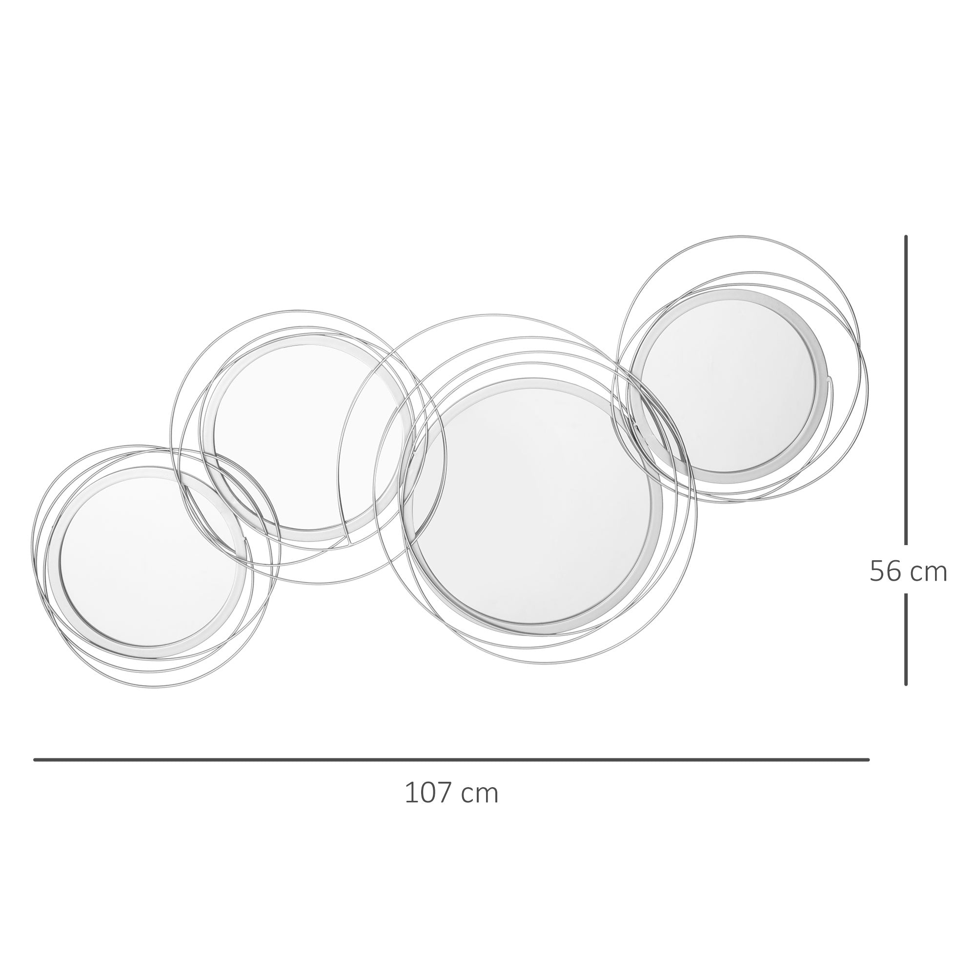HOMCOM Spiegel-Set für Wanddekoration, Wandschmuck mit 4 runden Spiegeln, Wandspiegel, Flurspiegel,107 x 4 x 56 cm