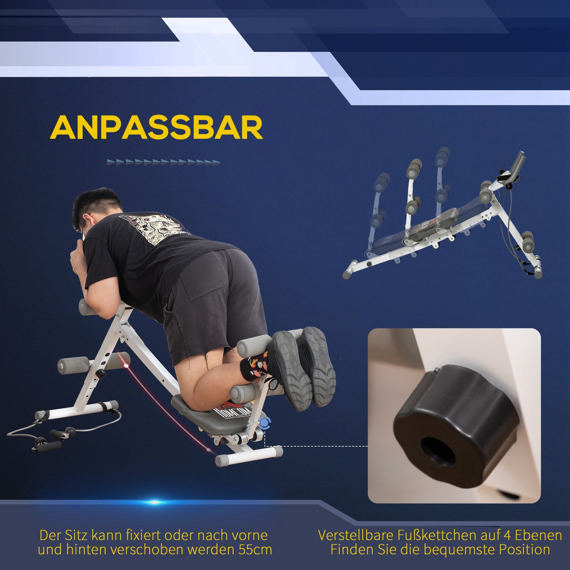 HOMCOM 2-in-1 Trainingsgerät für Sit-ups, mit LCD-Monitor, Fitness-Gerät für Zuhause, Stahl, Kunstleder