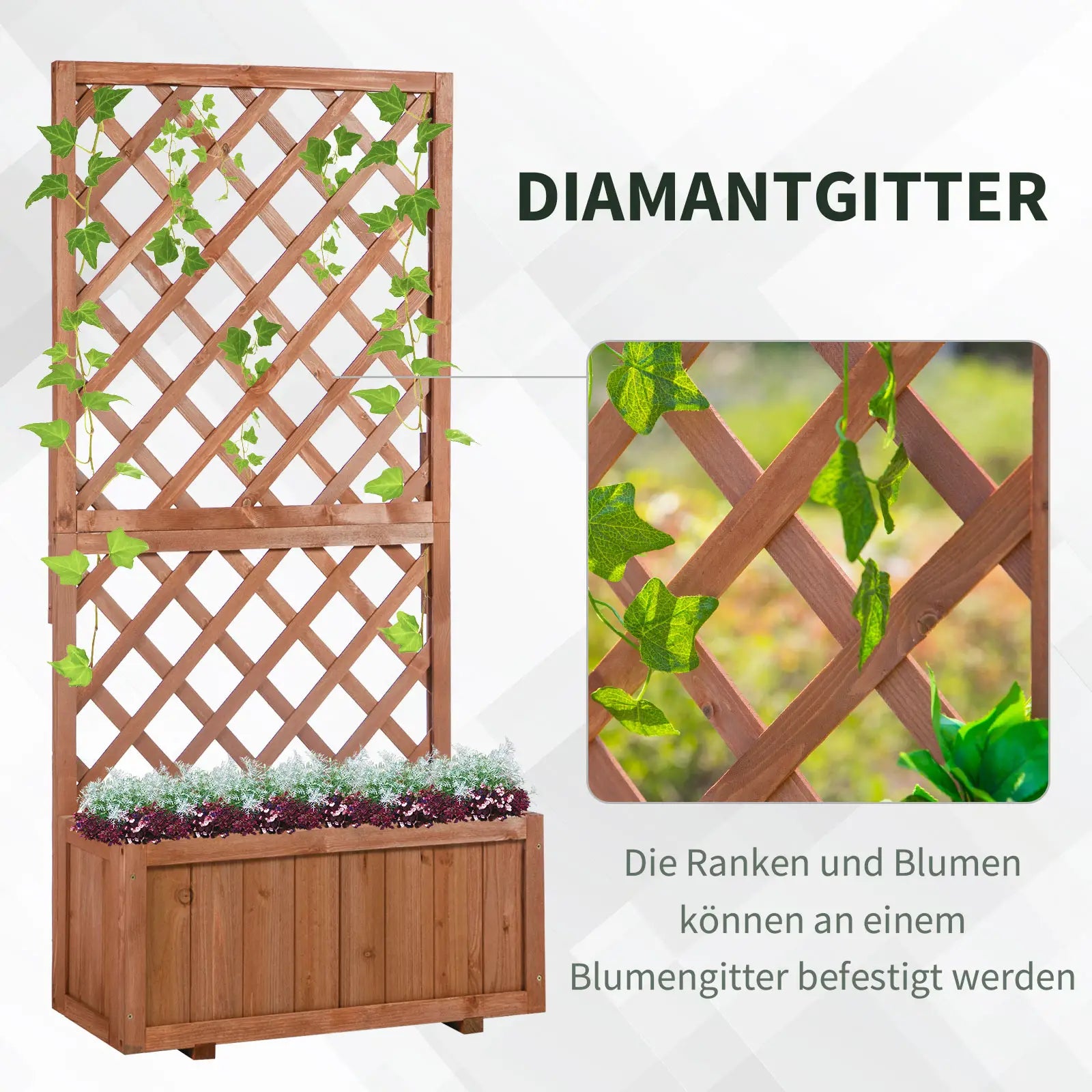 Outsunny Pflanzkasten mit Rankgitter individuell anstreichbar Massivholz
