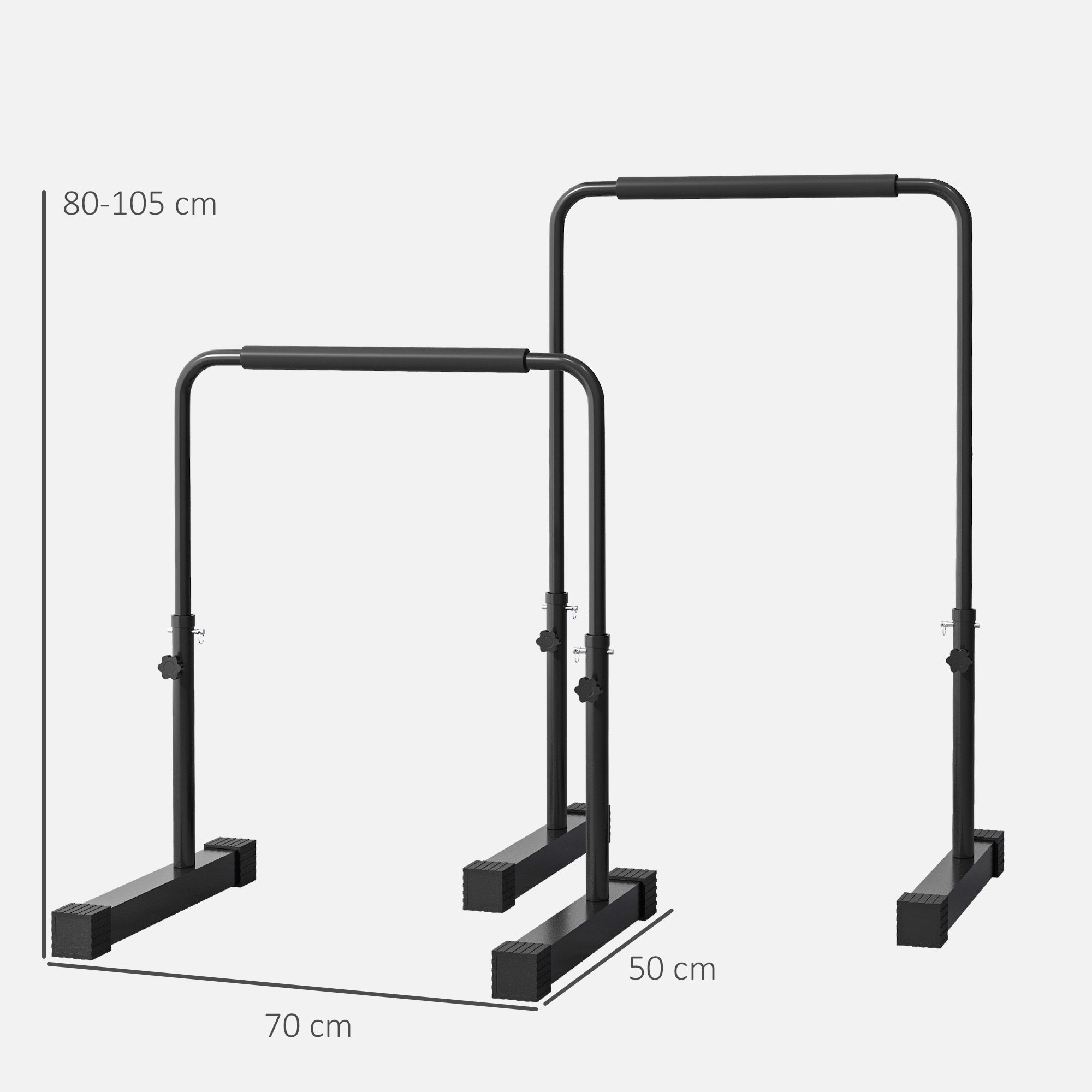 SPORTNOW Dip-Station, höhenverstellbar 80-105 cm, leicht, rutschfest, bis 120 kg, Stahl, Schwarz