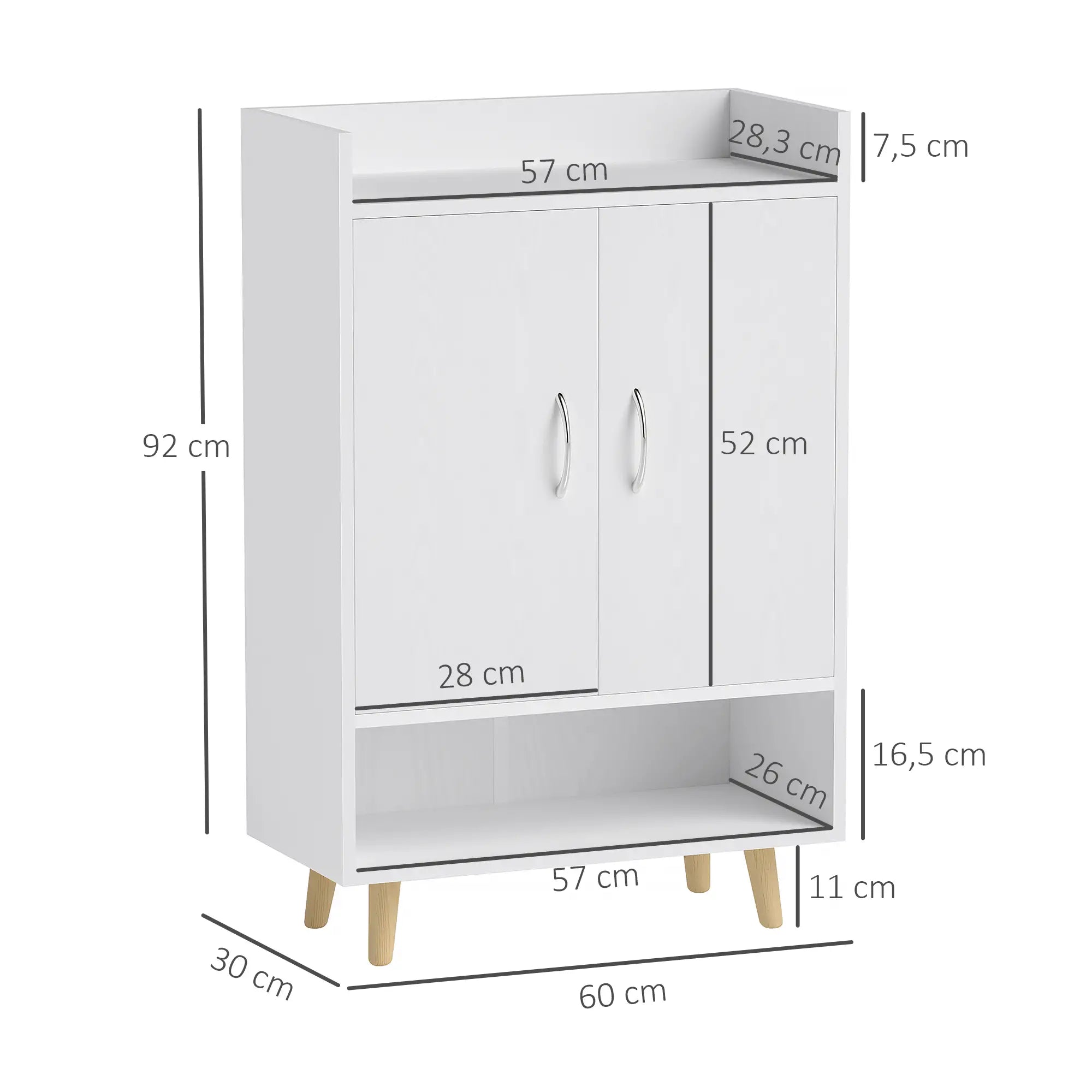 HOMCOM Schuhschrank, Schuhregal mit Türen und Regalen, für Flur, moderne Schuhkommode, Schuhablagen, 60 x 30 x 92 cm, Weiß