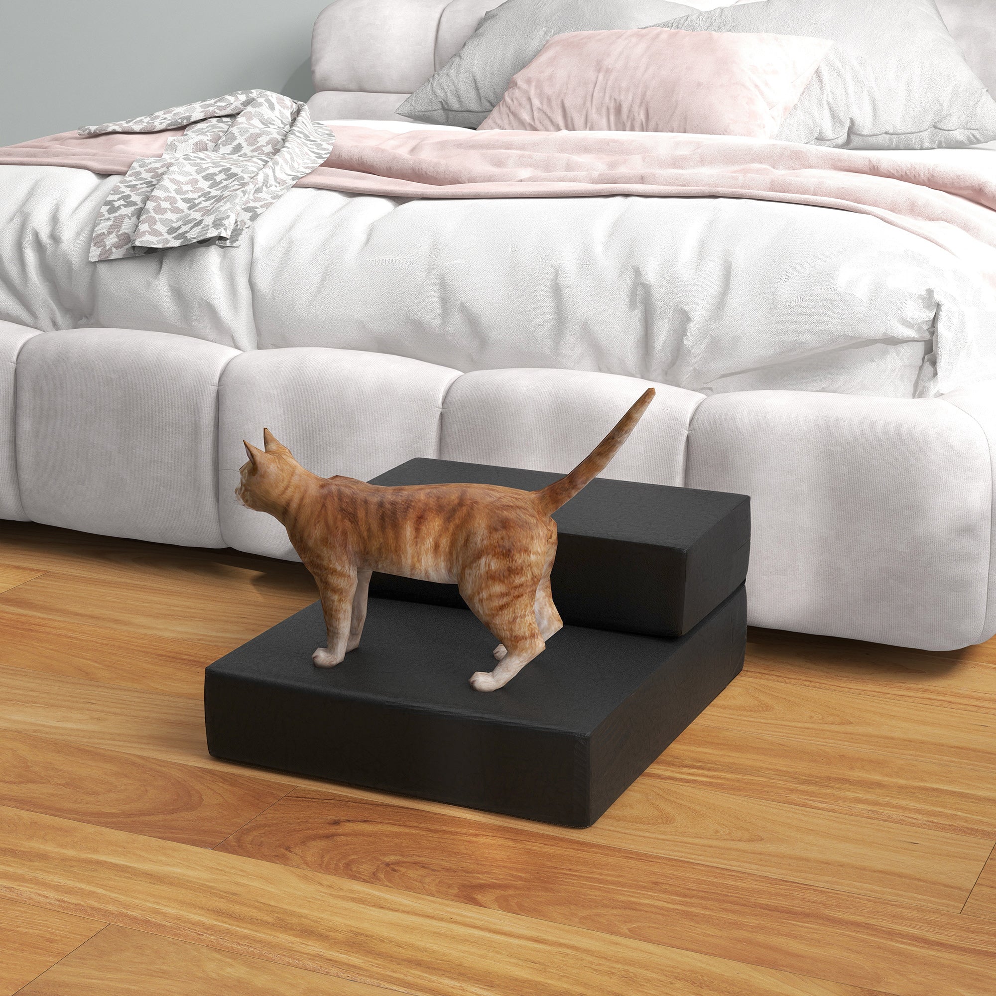 PawHut Haustiertreppe Tierunterlage 2 Stufen Klappbar Hundetreppe Treppe Unterlage für Katzen und Hunde Schwarz L45 x B39 x H20 cm