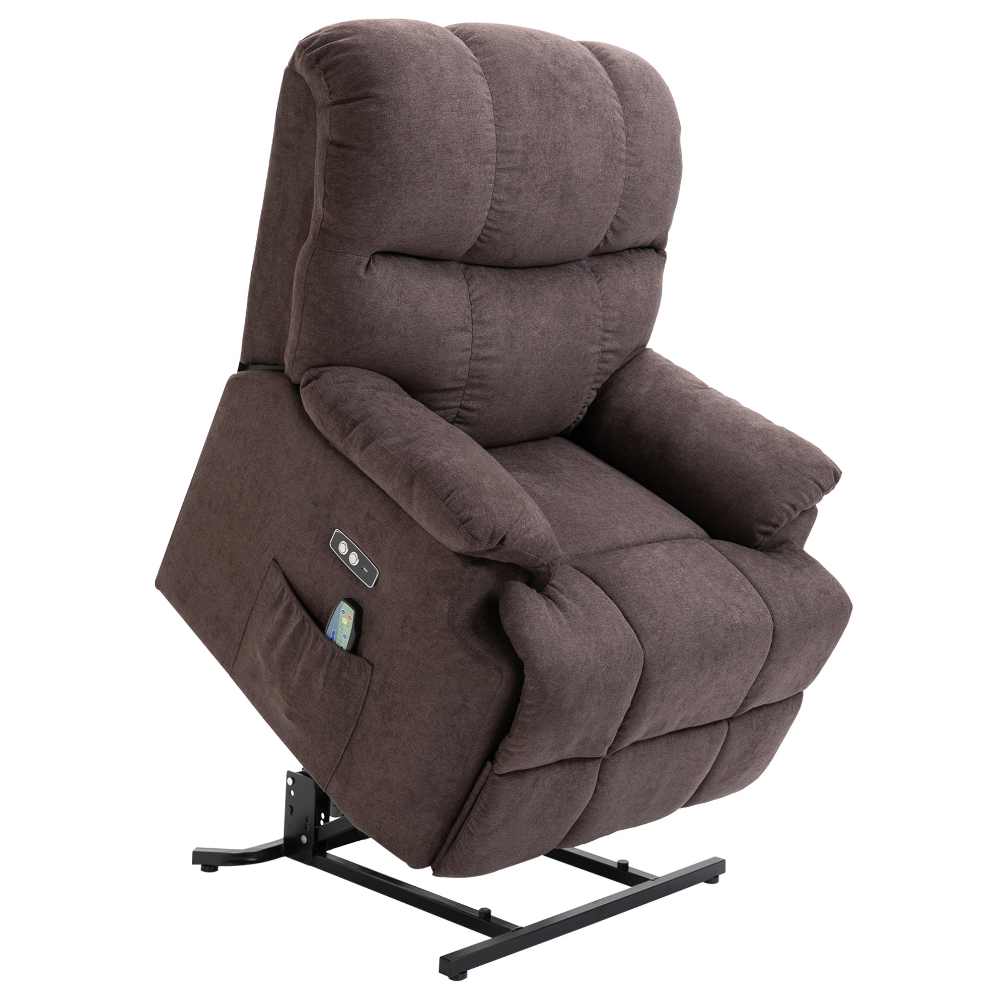 HOMCOM Relaxsessel mit Aufstehhilfe, 160° verstellbare Rückenlehen, Massage- und Wärmefunktion, 83 cm x 95 cm x 105 cm, Braun