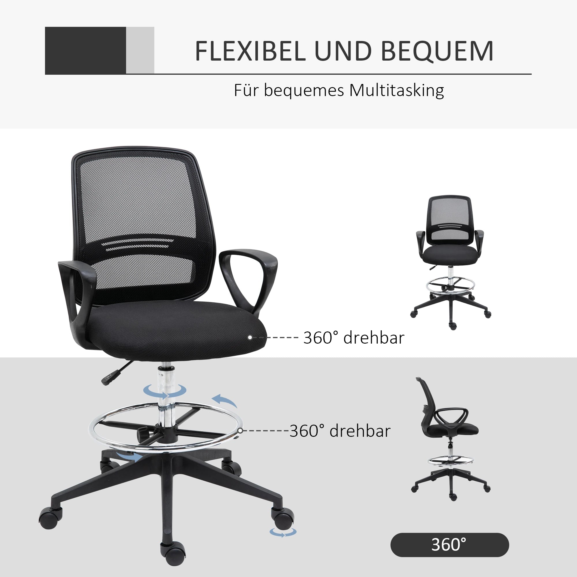 Vinsetto Bürostuhl höhenverstellbar mit Fußstütze ergonomisch