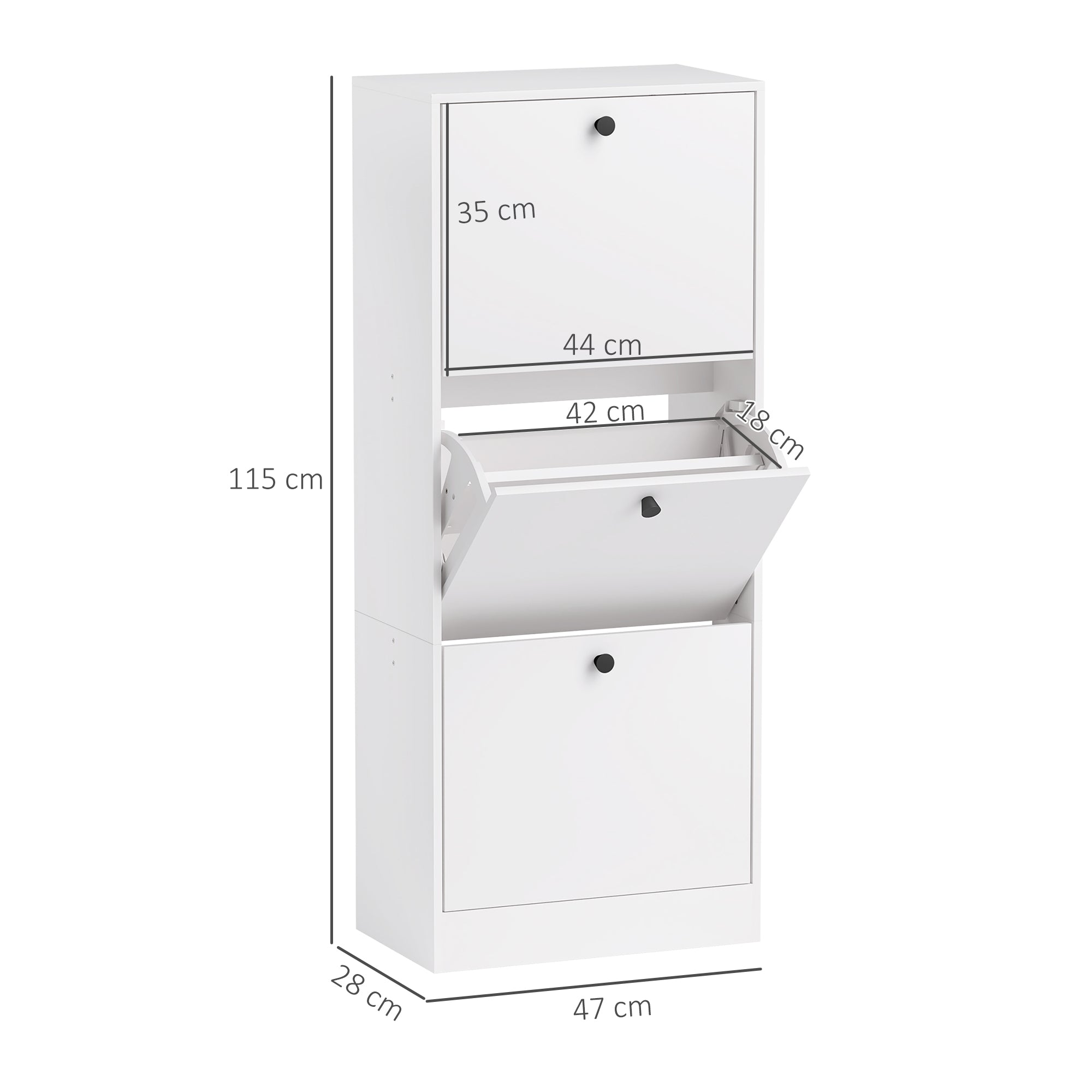 HOMCOM Schuhschrank, Schuhregal, 3 Klappfächer, verstellbar, Spanplatte, Weiß