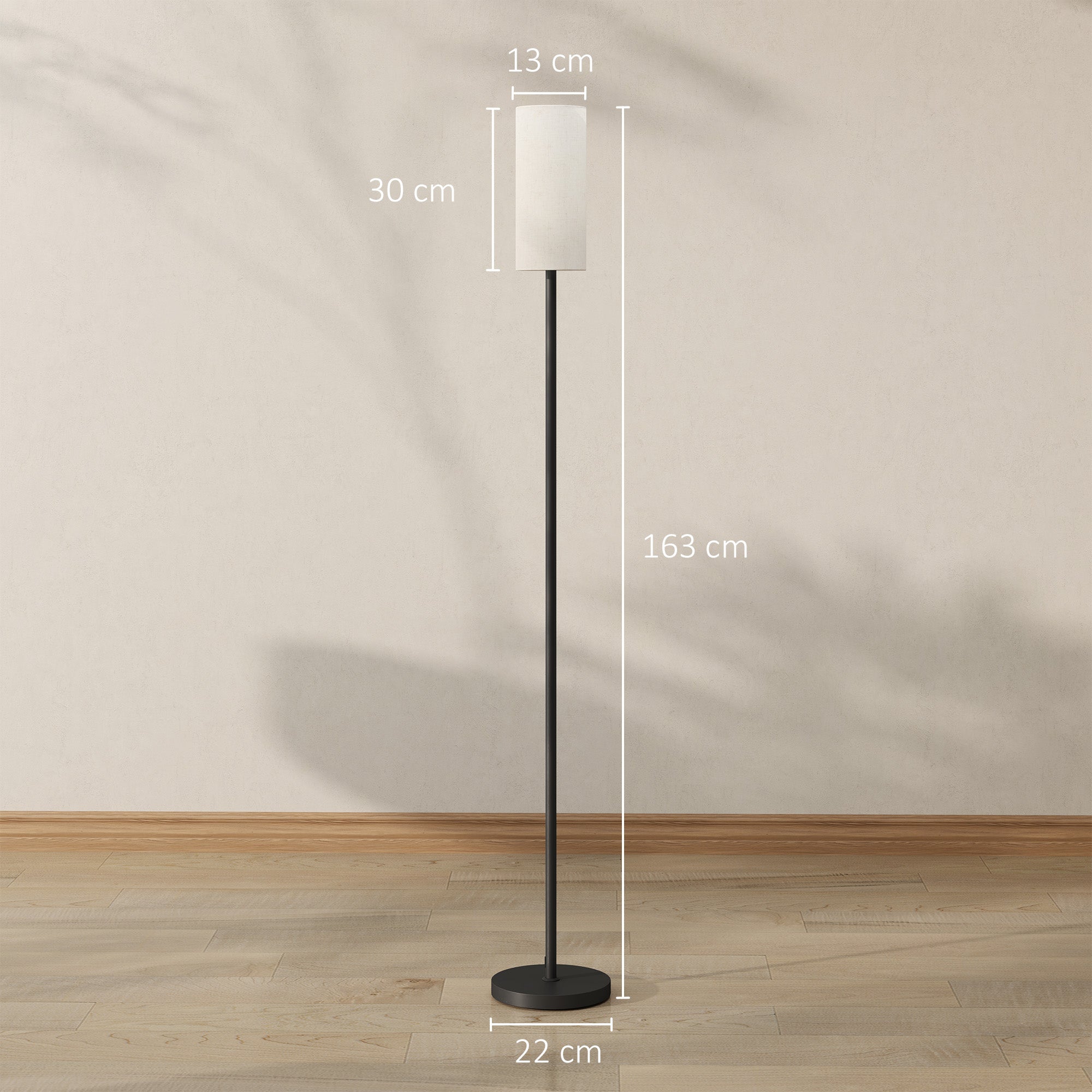HOMCOM Stehlampe, Schirm in Leinenoptik, Metallstange, Fußschalter, Weiß