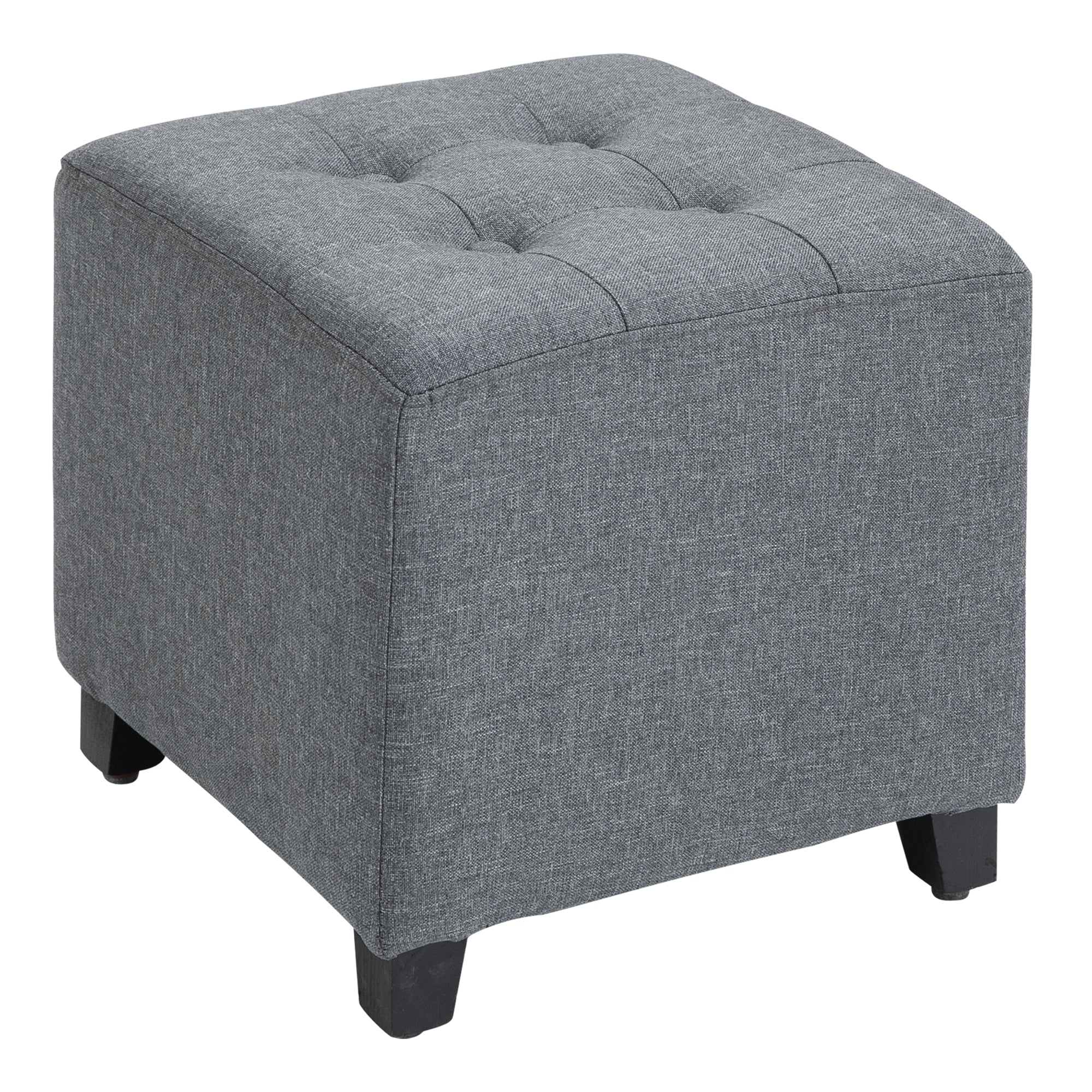 HOMCOM Hocker Sitzhocker, Knopfheftung, Leinenoptik, 35 cm x 35 cm x 35 cm, Grau