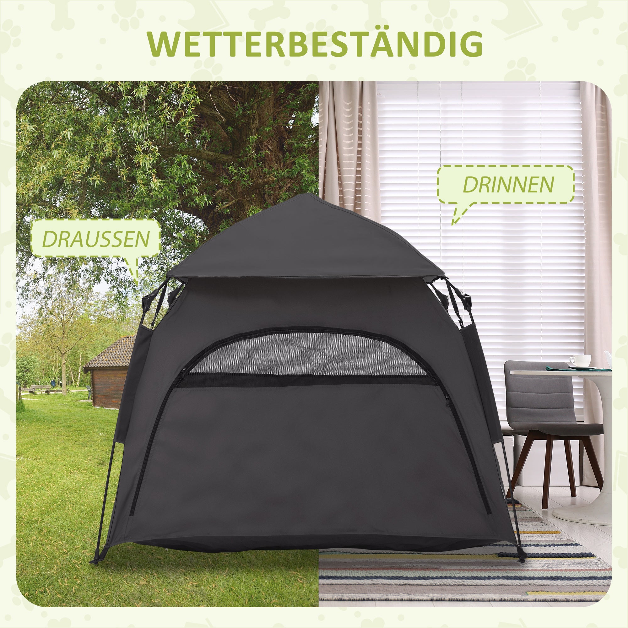 PawHut Haustierzelt, Hundezelt, klappbar, wetterbeständig, Hundehütte, für große Hunde, Schwarz