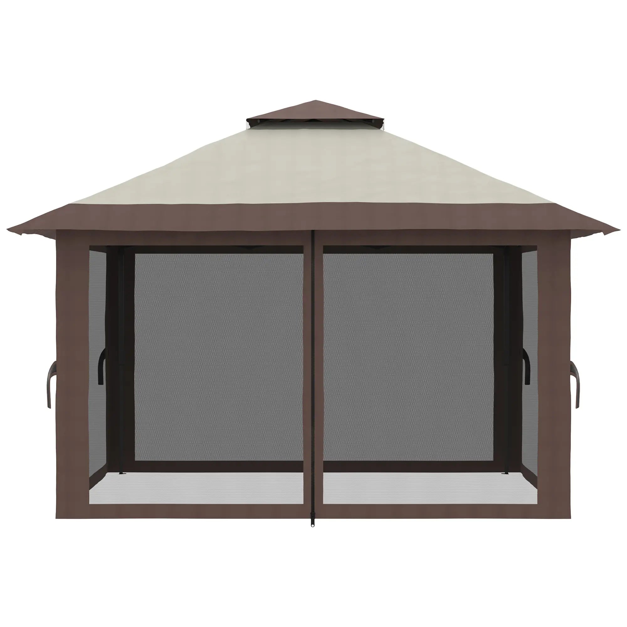 Outsunny Faltpavillon 4x4m UV-Schutz & Netzvorhänge Beige