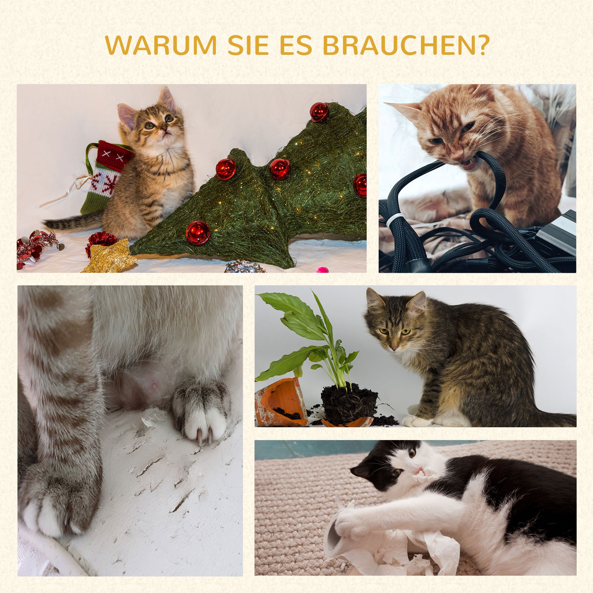 PawHut Katzenbaum 4-Stock Katzenhöhle Katzenhaus mit Spielbällen Sitzstange Sisalsäule und Kratzbrett groß stabil luxuriös Sisal Plüsch Grau 48x48x104 cm