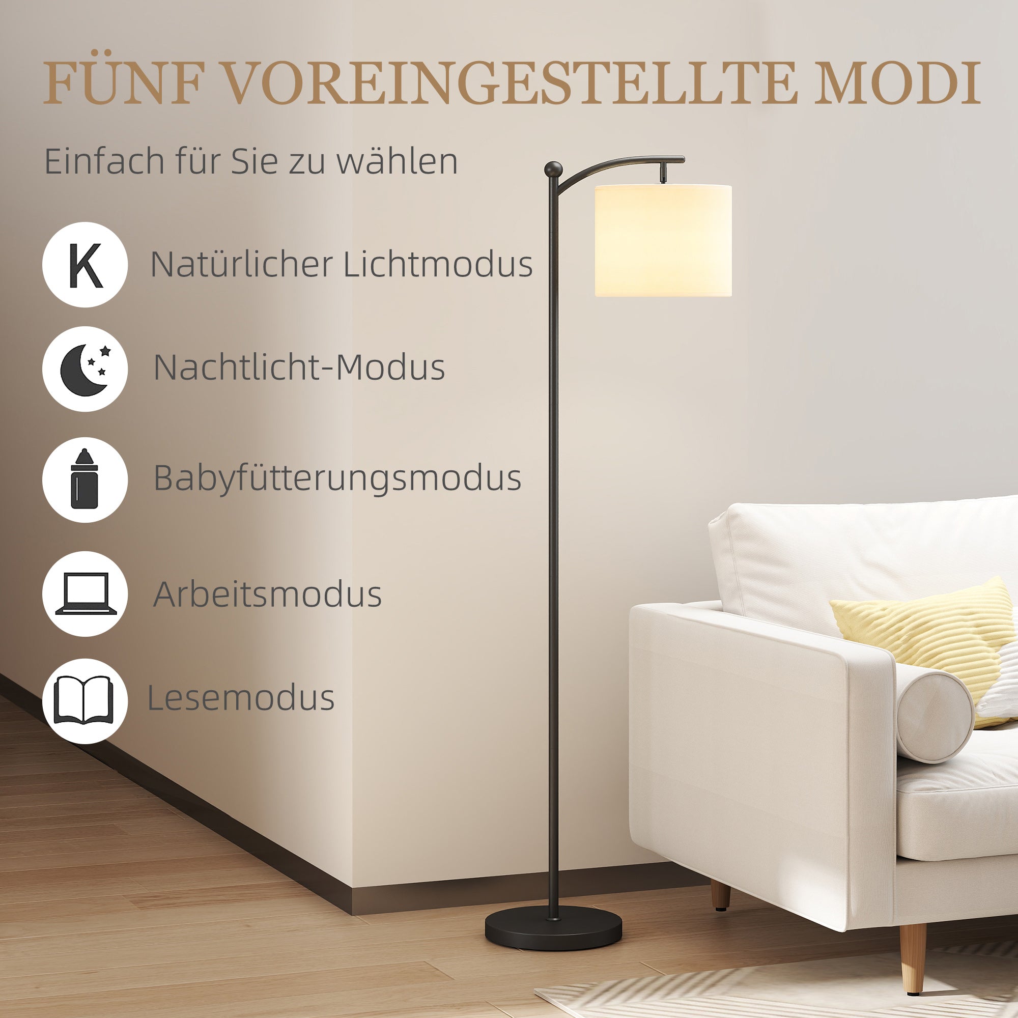 HOMCOM Stehlampe, verstellbare Lichtoptionen, Fußschalter, Fernbedienung, Metall, Schwarz