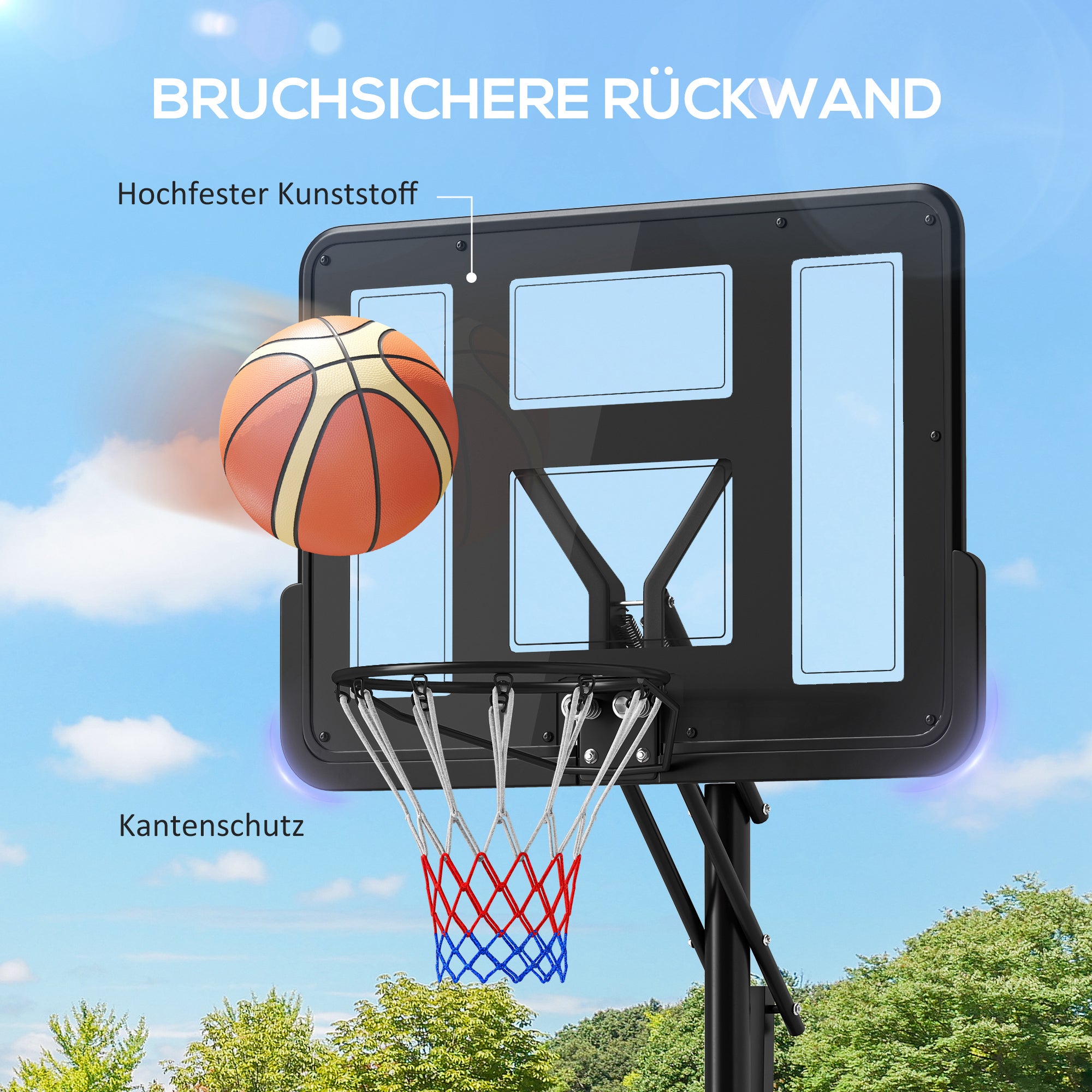 SPORTNOW Basketballständer, höhenverstellbare Korbhöhe 235-305 cm, befüllbare Basis mit Rädern, Schwarz