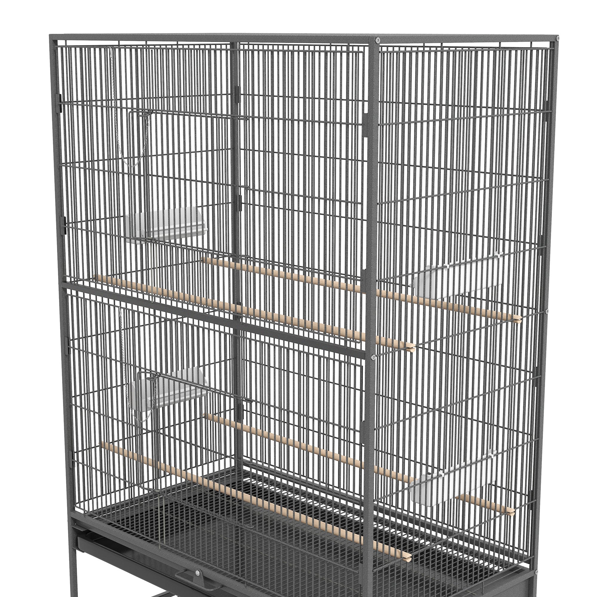 PawHut Vogelkäfig inklusive Sitzstangen, Vogelspielzeug, herausnehmbare Bodenwanne, 1 Ablage, Grau