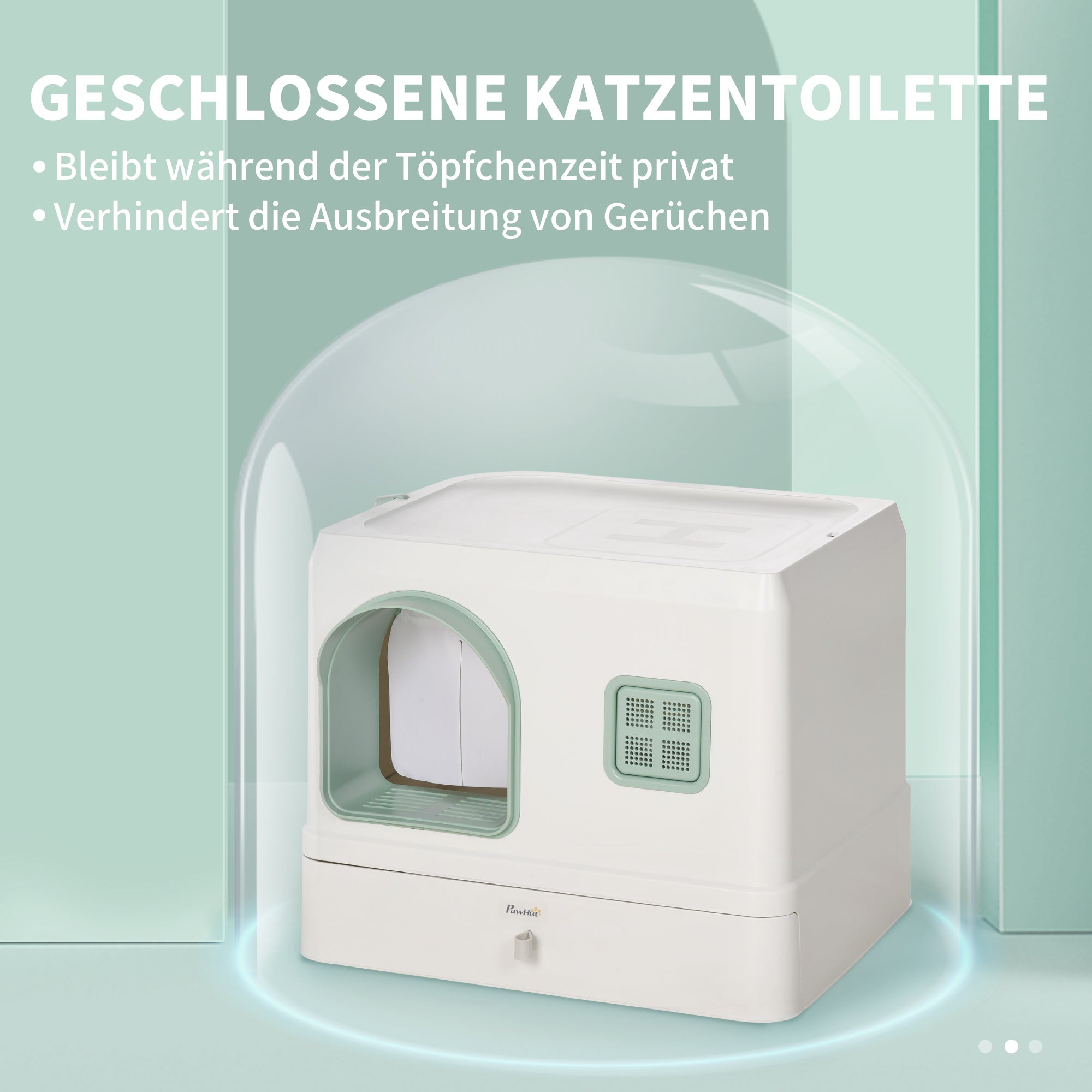 PawHut Katzentoilette mit Abdeckung, 1 Streuschaufel, herausnehmbare Bodenwanne, 50 cm x 40 cm x 40 cm, Mintgrün + Weiß