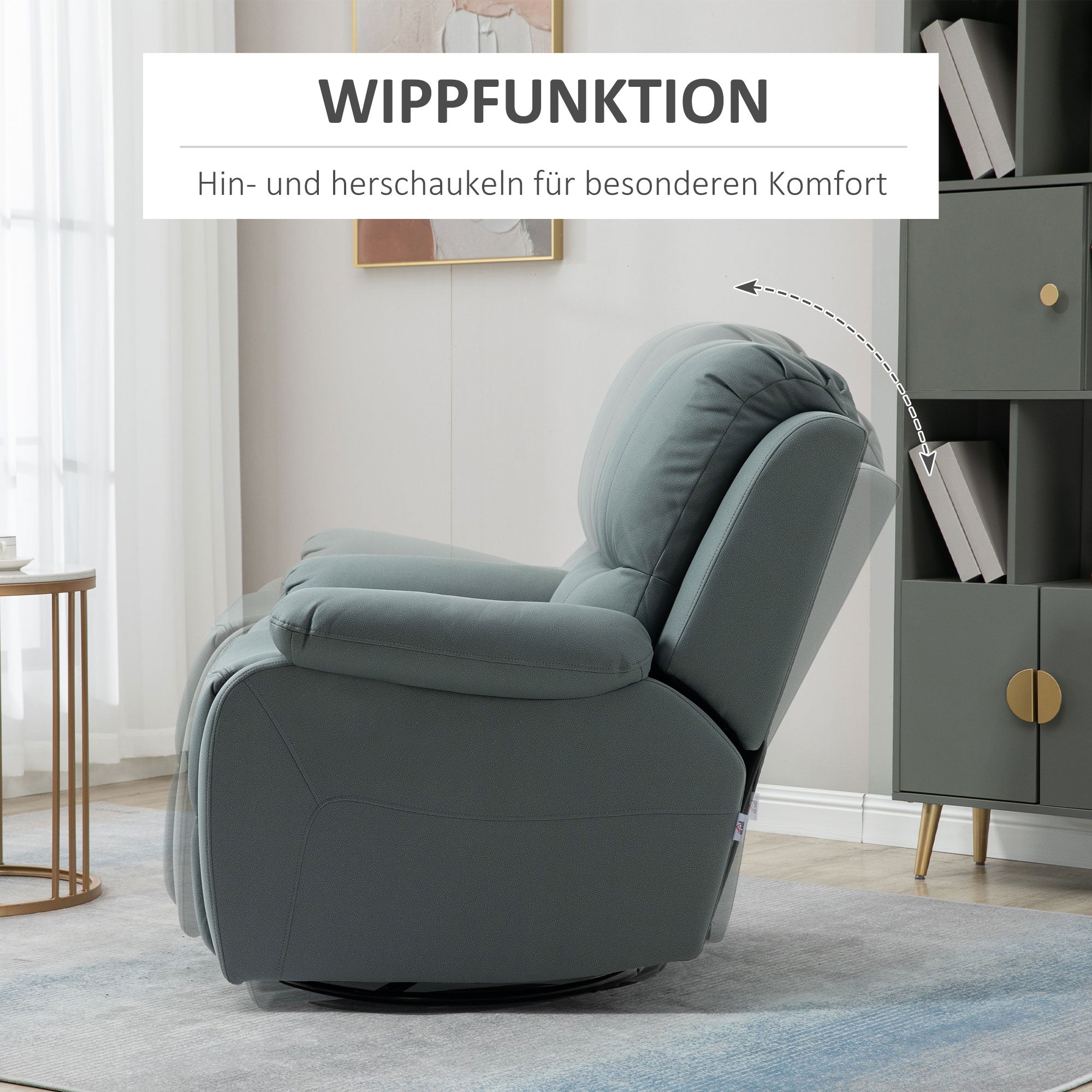 HOMCOM Relaxsessel mit Neigungsverstellung bis 135° 360 Grad drehbar 93 cm x 100 cm x 98 cm Stahlgestell Grün