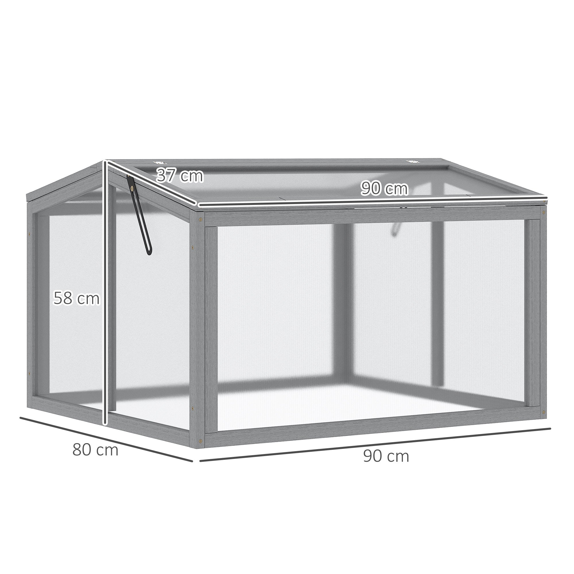 Outsunny Frühbeet Treibhaus Gewächshaus Frühbeetkasten Pflanzenbeet mit Abdeckung aus Holz und Polycarbonat wetterfest Hellgrau 90 x 80 x 58 cm