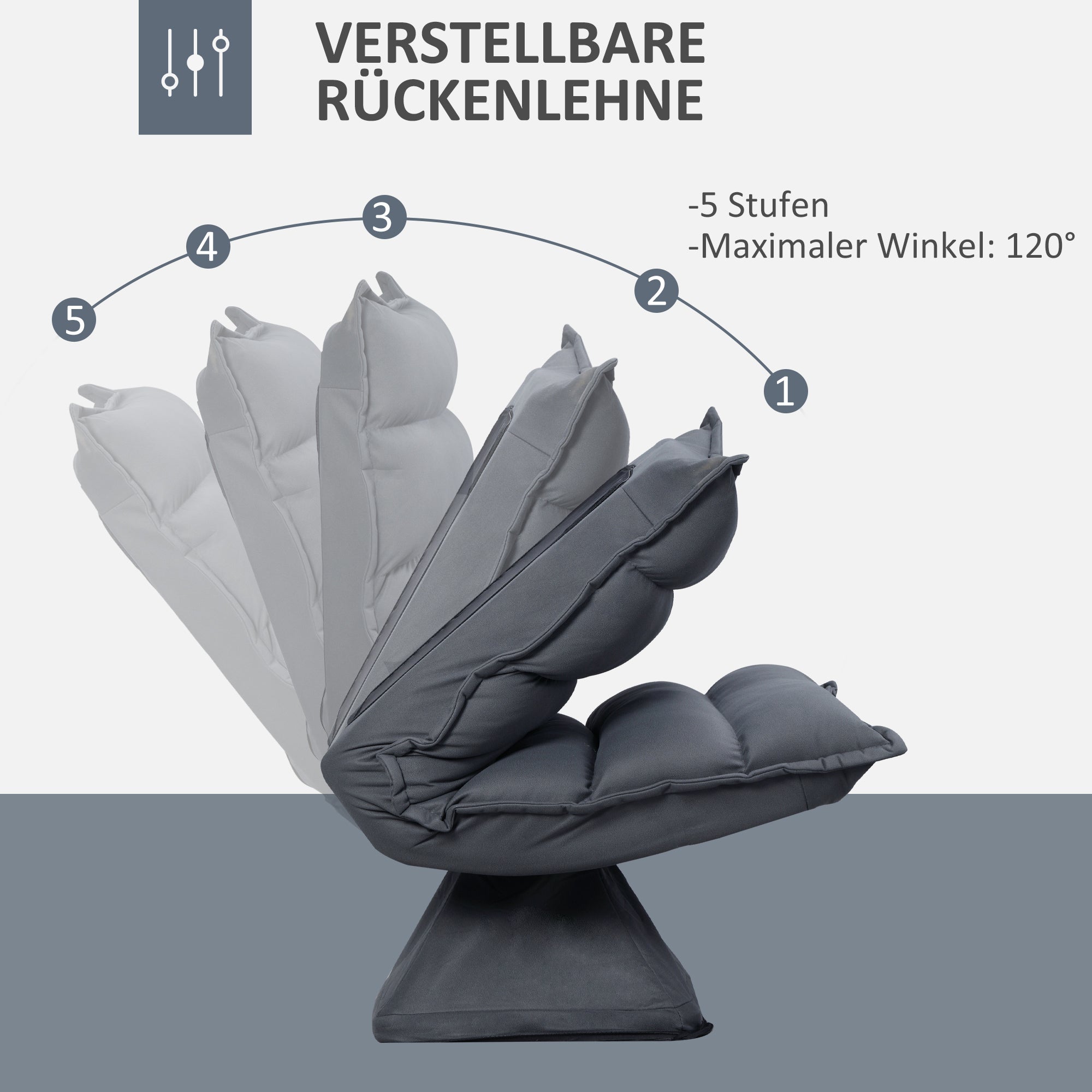 HOMCOM Sessel, drehbarer Sitz, neigbare Rücklehne, weiche Polsterung, atmungsaktiver Bezug, Dunkelgrau, 62 x 70 x 95cm