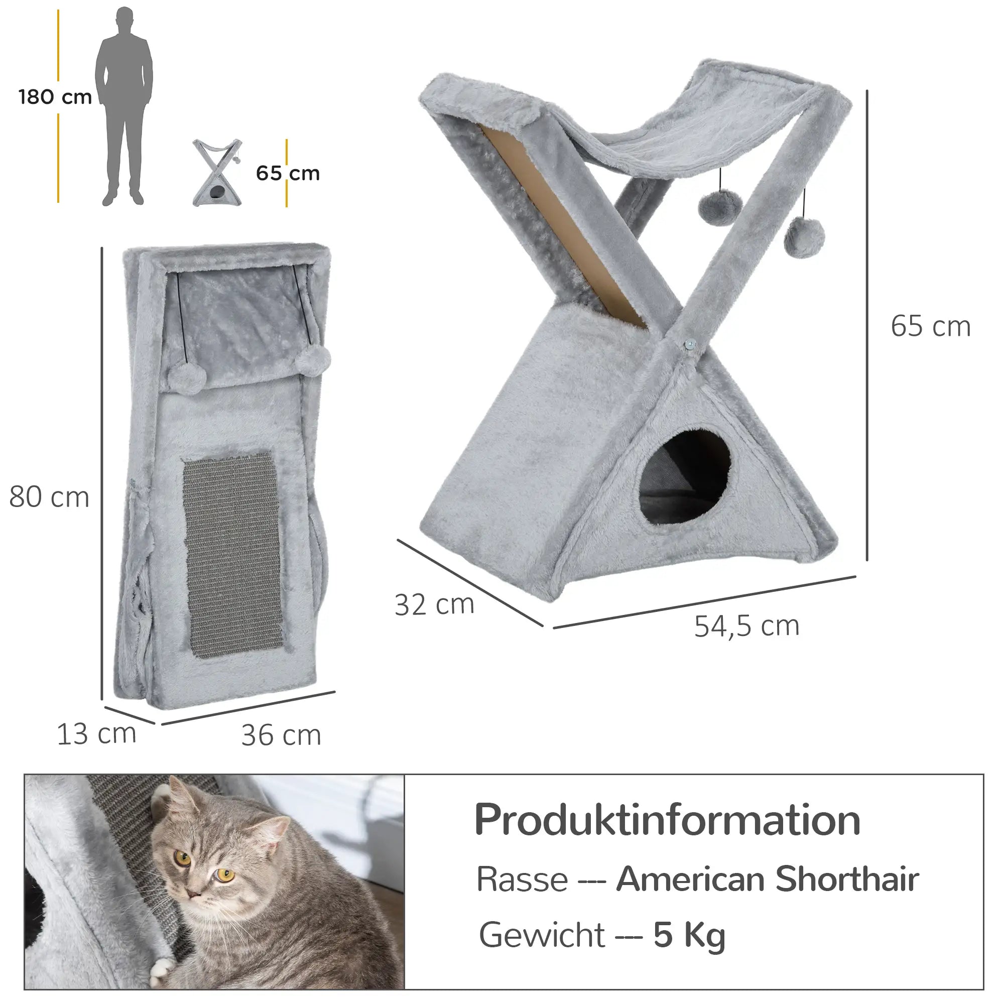 PawHut Kratzbaum klappbar mit Höhle und Hängematte