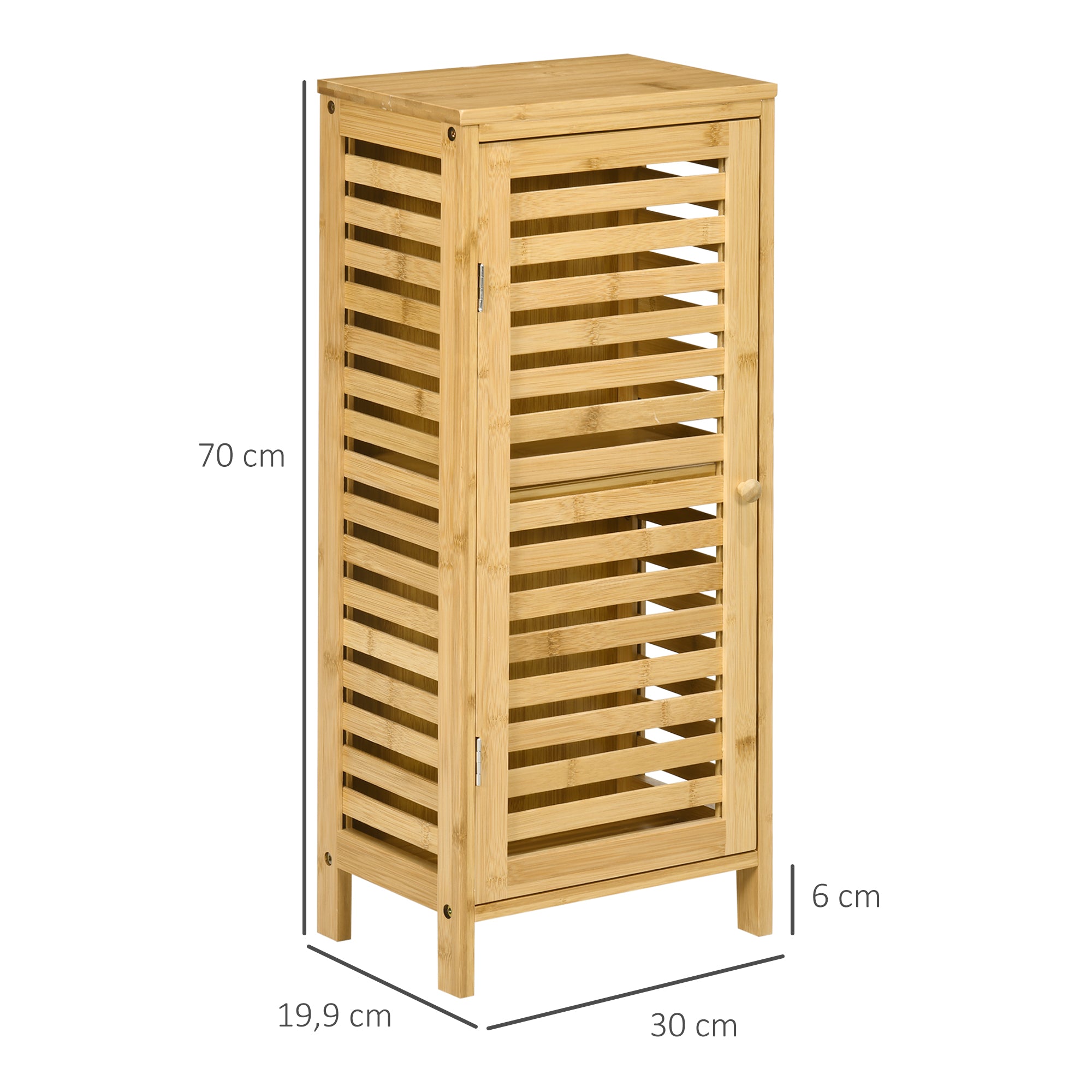 kleankin Badezimmerschrank mit Lamellentür, versetzbarem Einlegeboden, Naturbambus, 30x19,9x70 cm