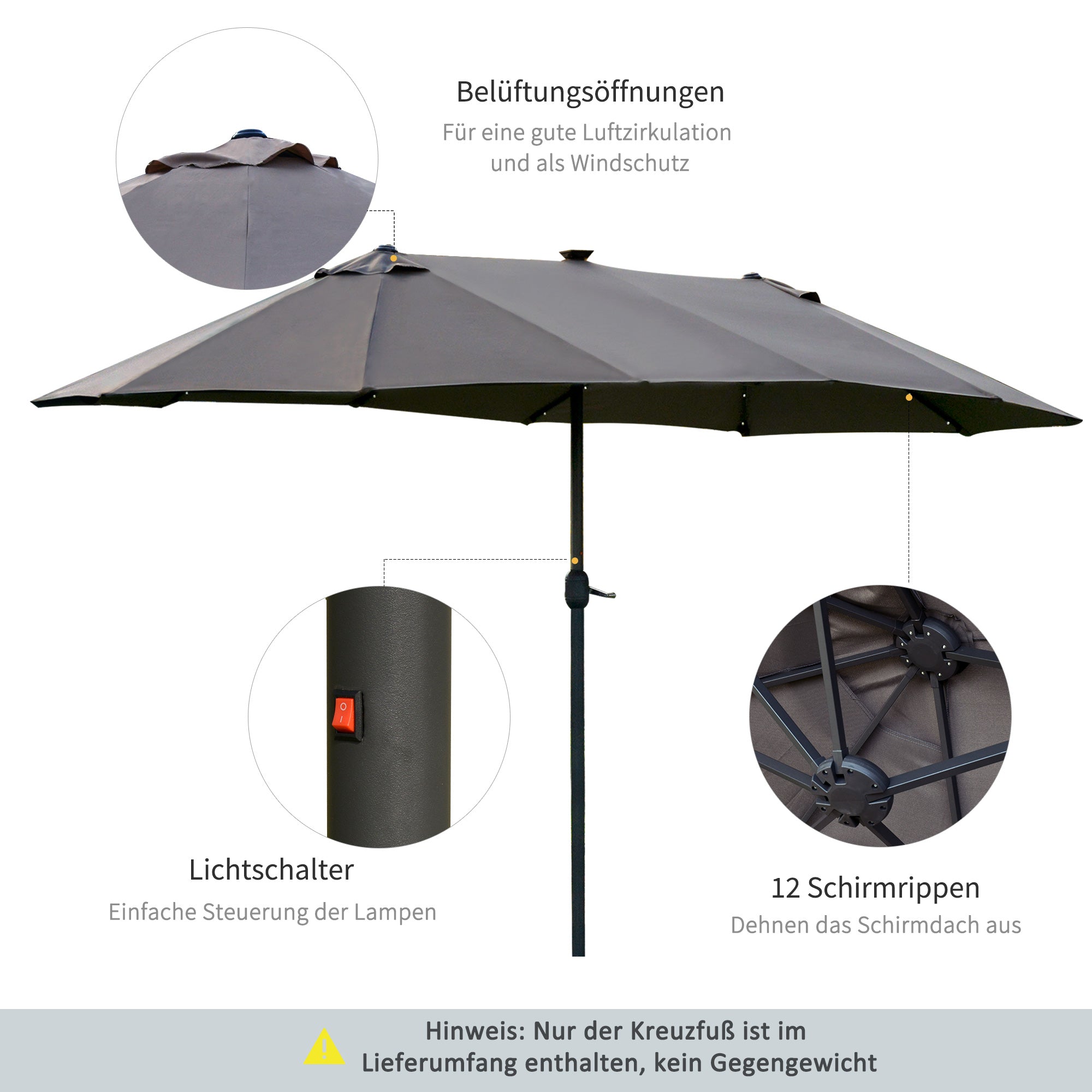 Outsunny Sonnenschirm Oval Dunkelgrau 440 x 260 cm